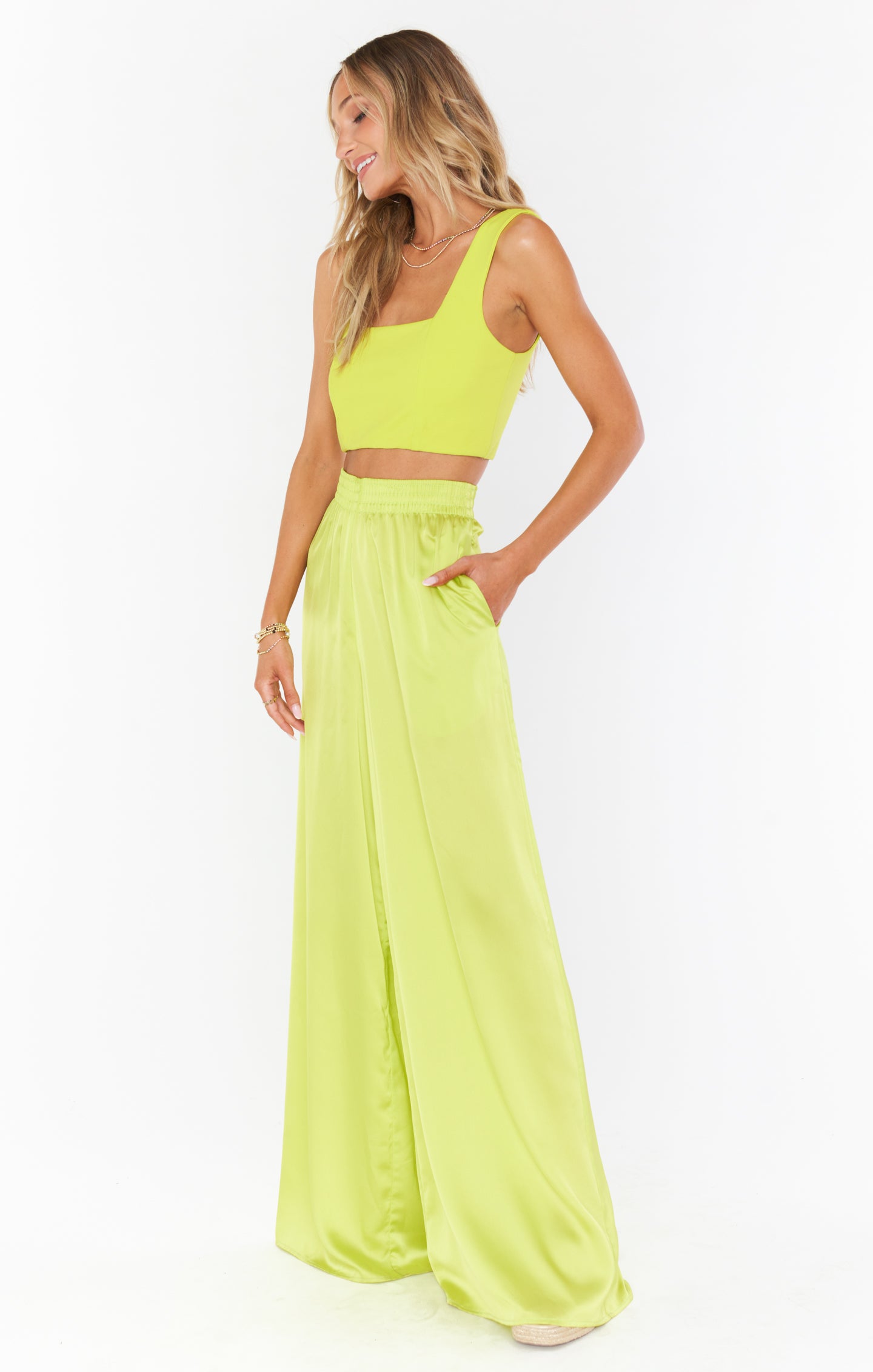 Luxury Satin Pants with Elastic Waist for Date Night | Irwin Citrine