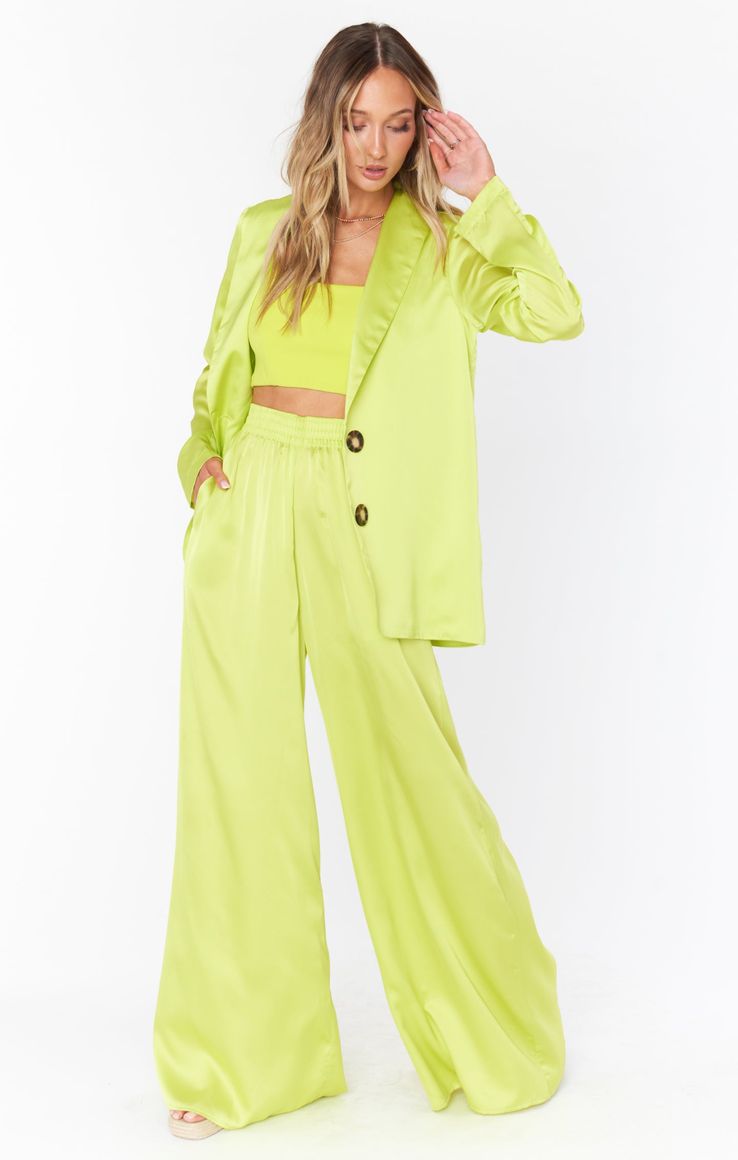 Luxury Satin Pants with Elastic Waist for Date Night | Irwin Citrine