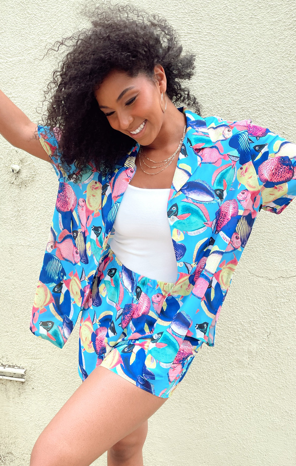 Fish Print Button-Down Top & Shorts Set | Maui and Cabana