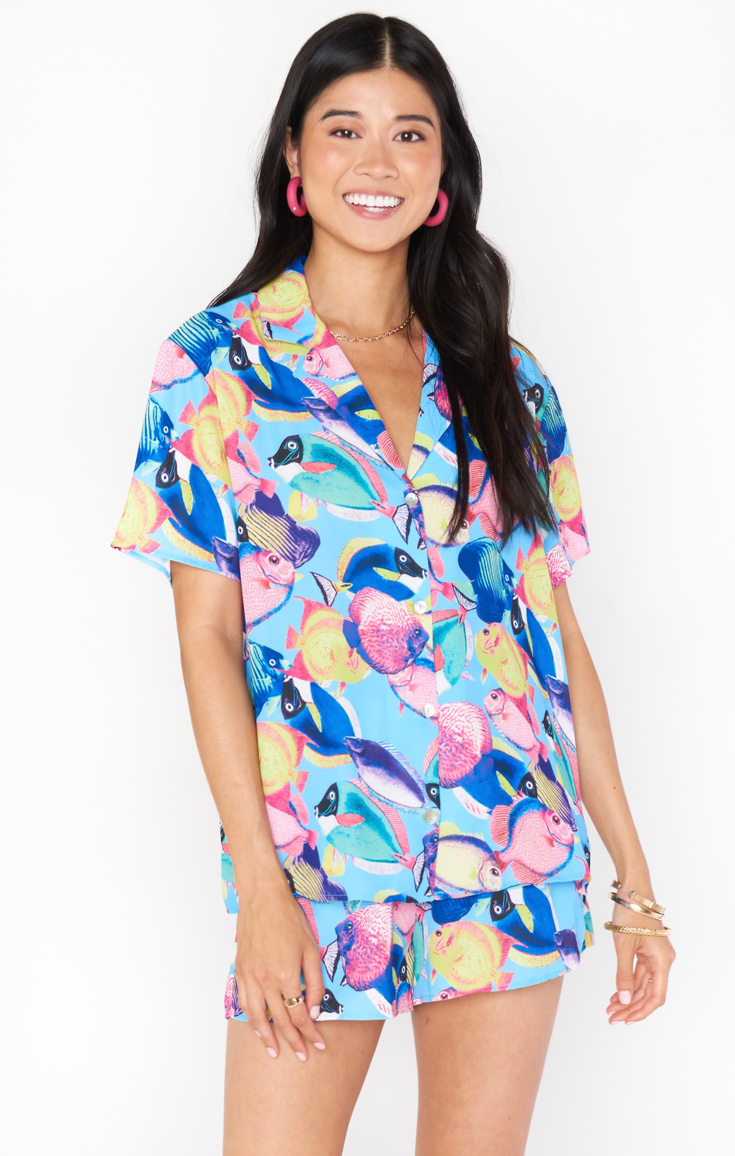 Fish Print Button-Down Top & Shorts Set | Maui and Cabana