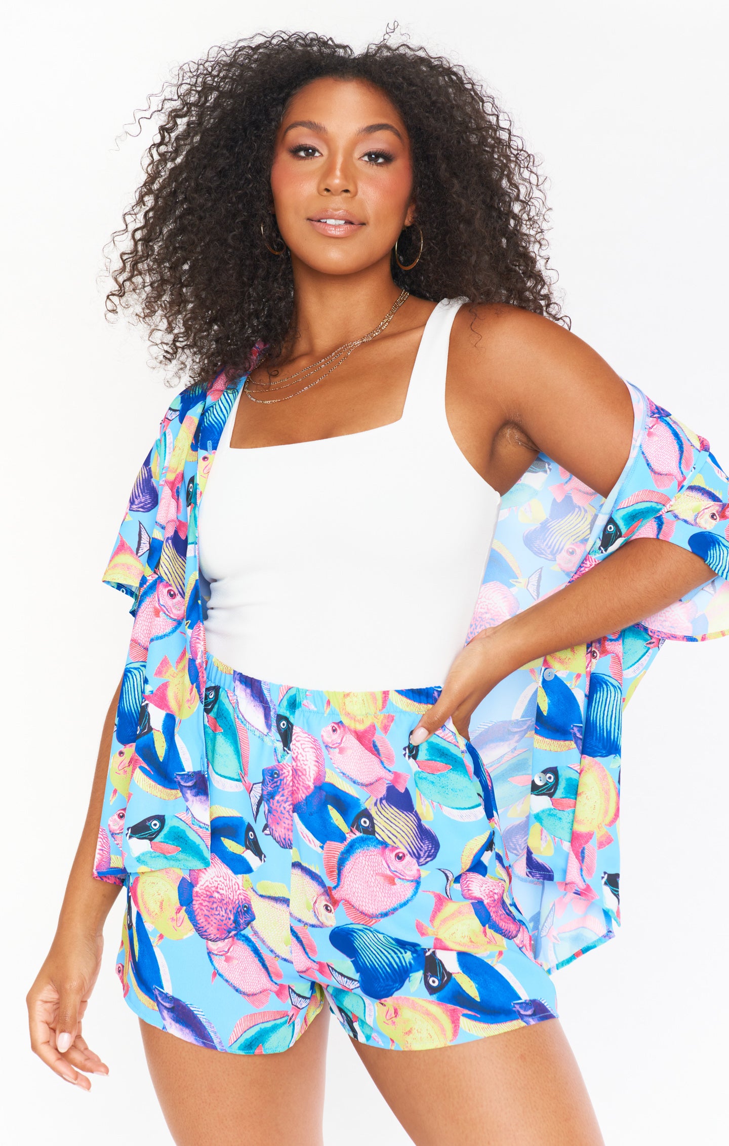 Fish Print Button-Down Top & Shorts Set | Maui and Cabana