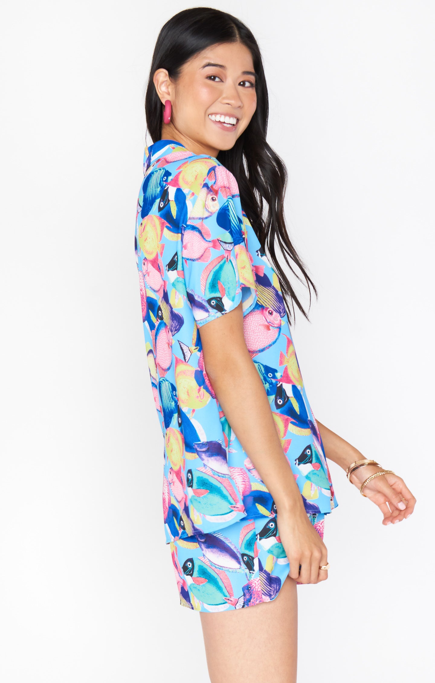 Fish Print Button-Down Top & Shorts Set | Maui and Cabana