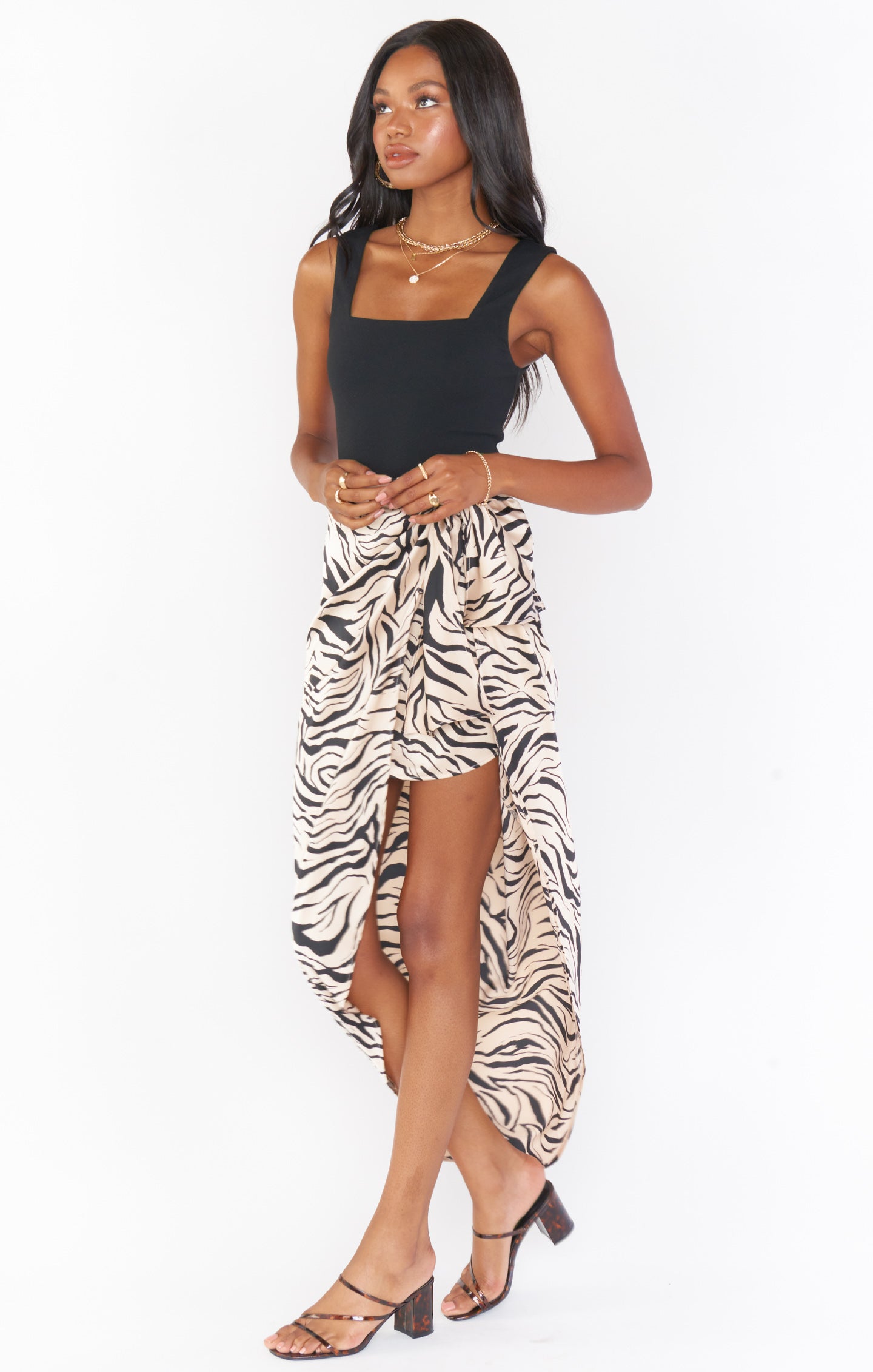 Black & Taupe Zebra Maxi Skirt with Slit | Wrap Me Up