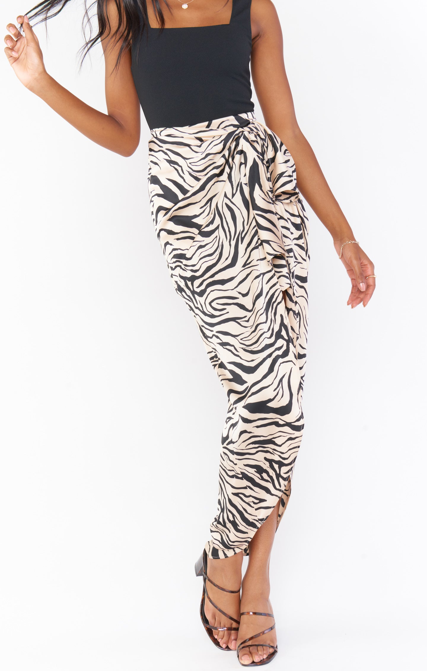 Black & Taupe Zebra Maxi Skirt with Slit | Wrap Me Up