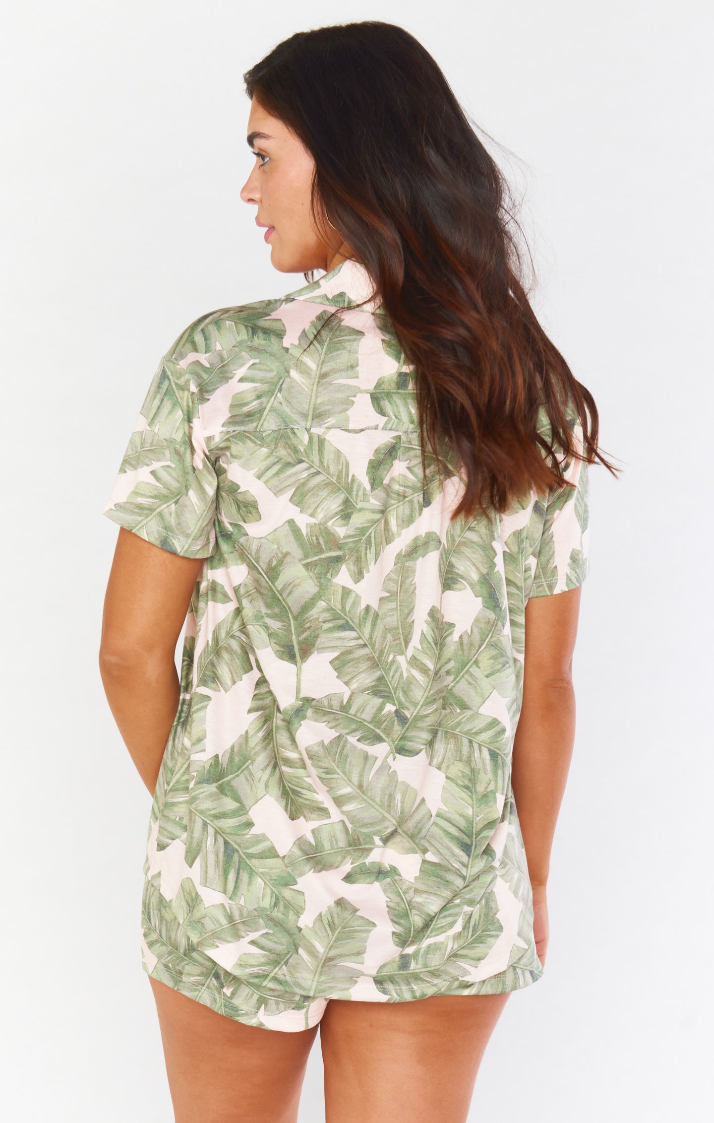 Green Majestic Palm Sleep Set with Pocket & Button Down Top | Sunday Morning