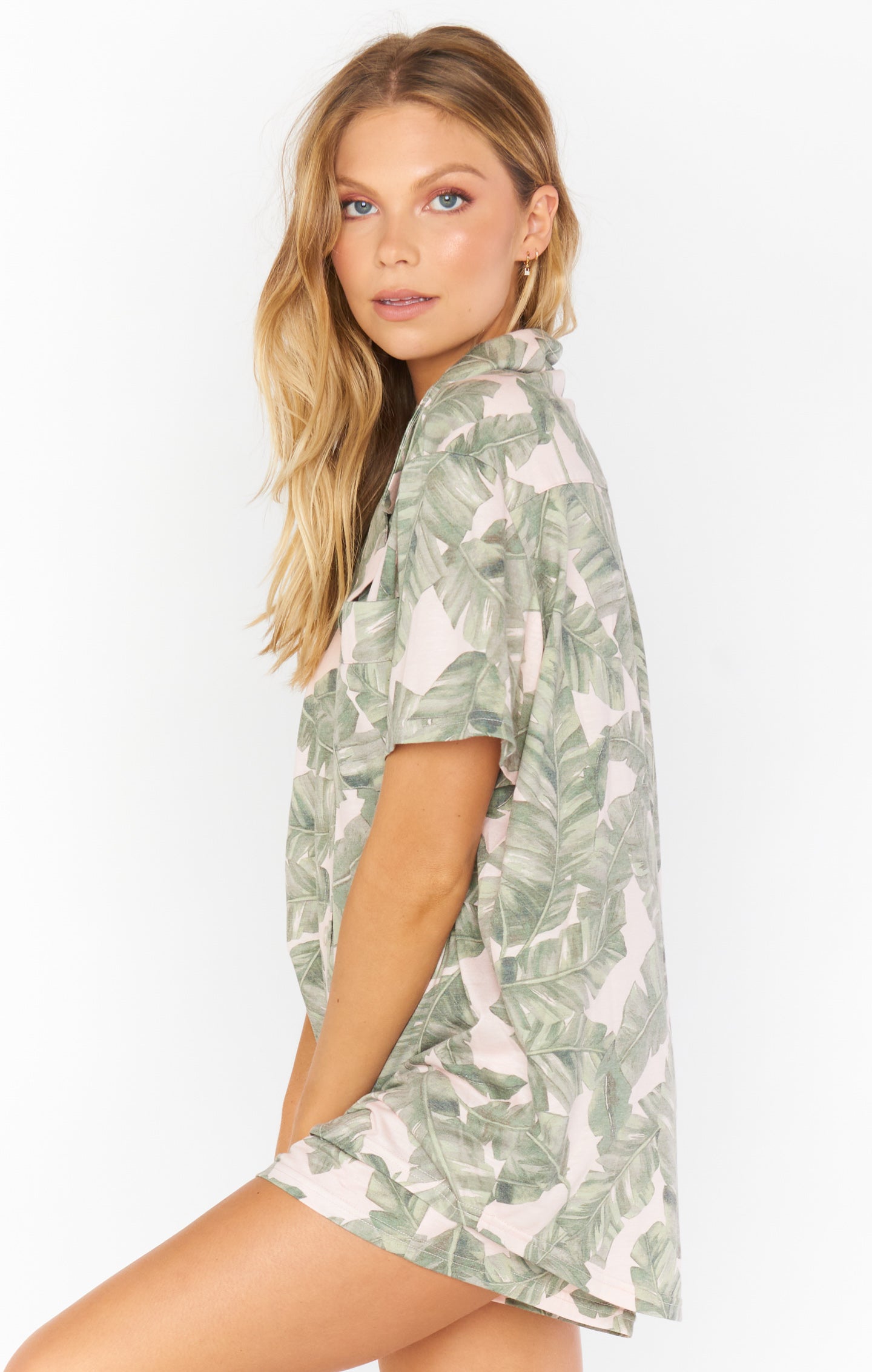 Green Majestic Palm Sleep Set with Pocket & Button Down Top | Sunday Morning