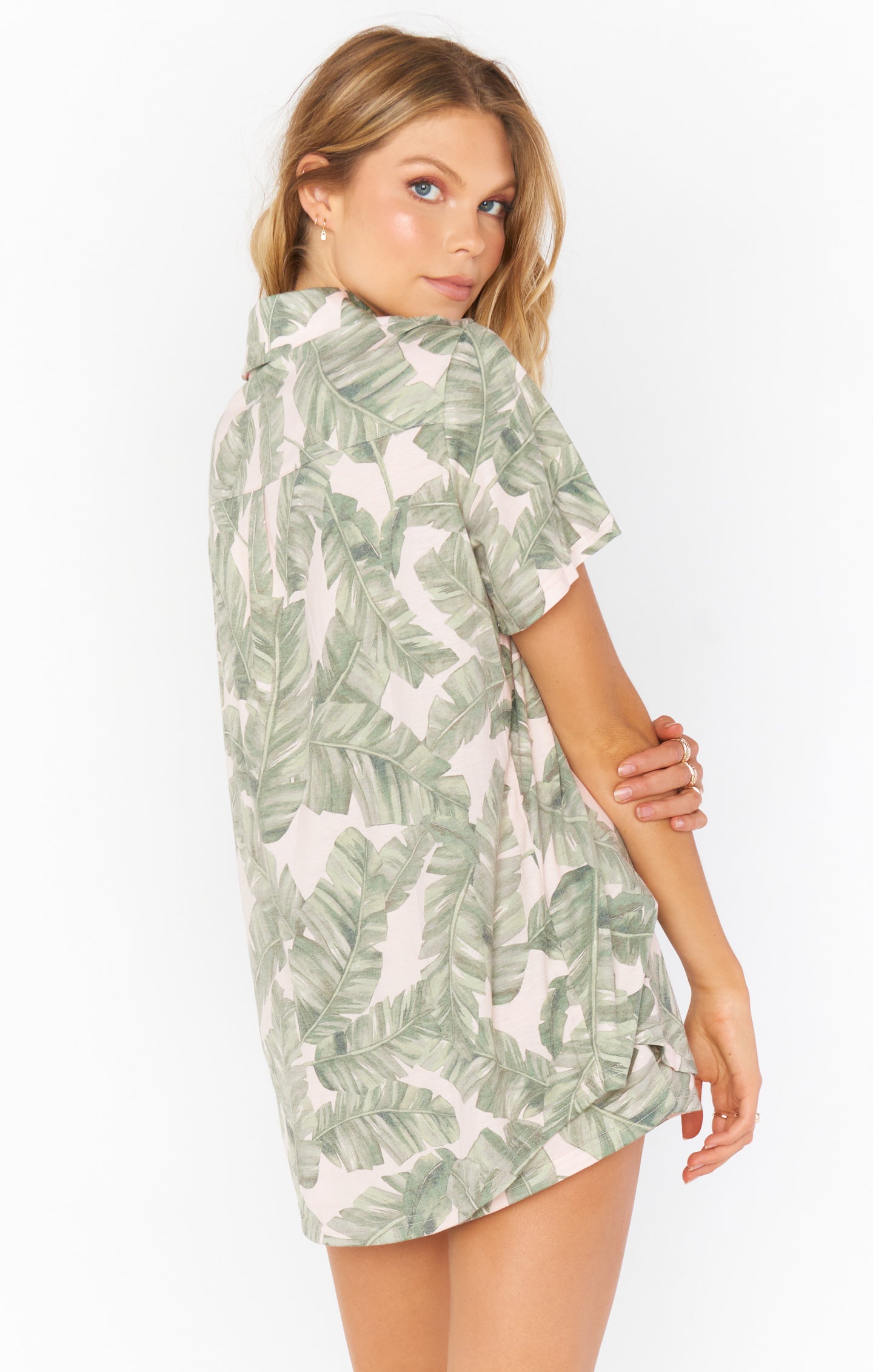 Green Majestic Palm Sleep Set with Pocket & Button Down Top | Sunday Morning
