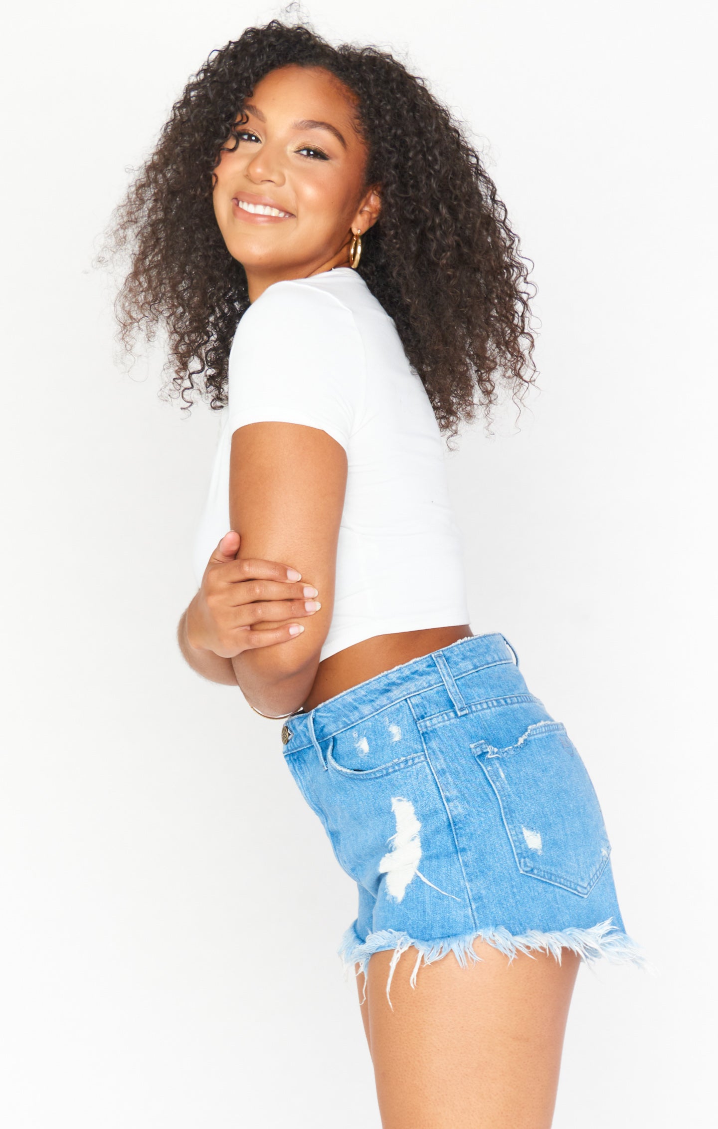 High Waisted Denim Shorts with Frayed Hem | Tide