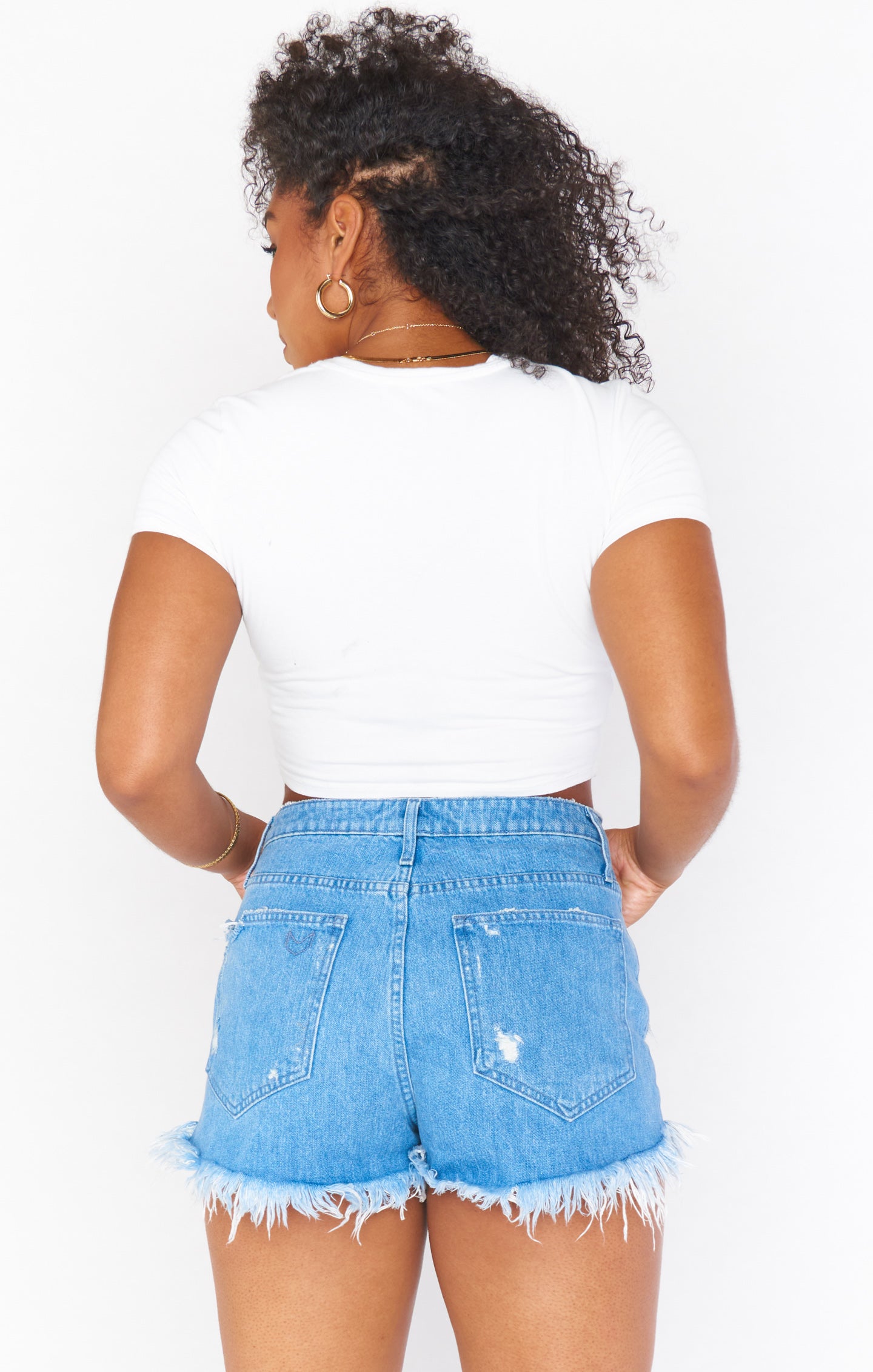 High Waisted Denim Shorts with Frayed Hem | Tide