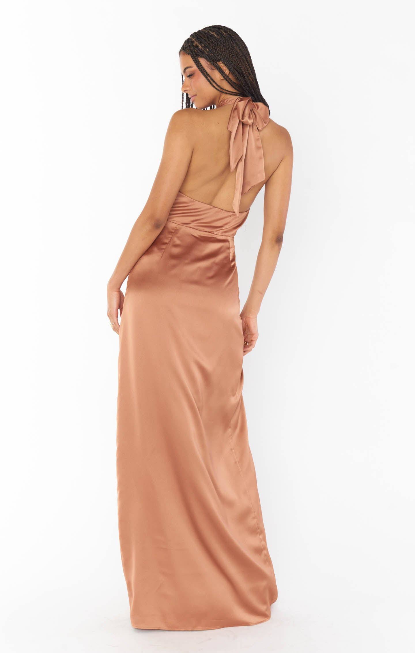 Copper Satin Halter Maxi Dress | Adele Backless Evening Gown