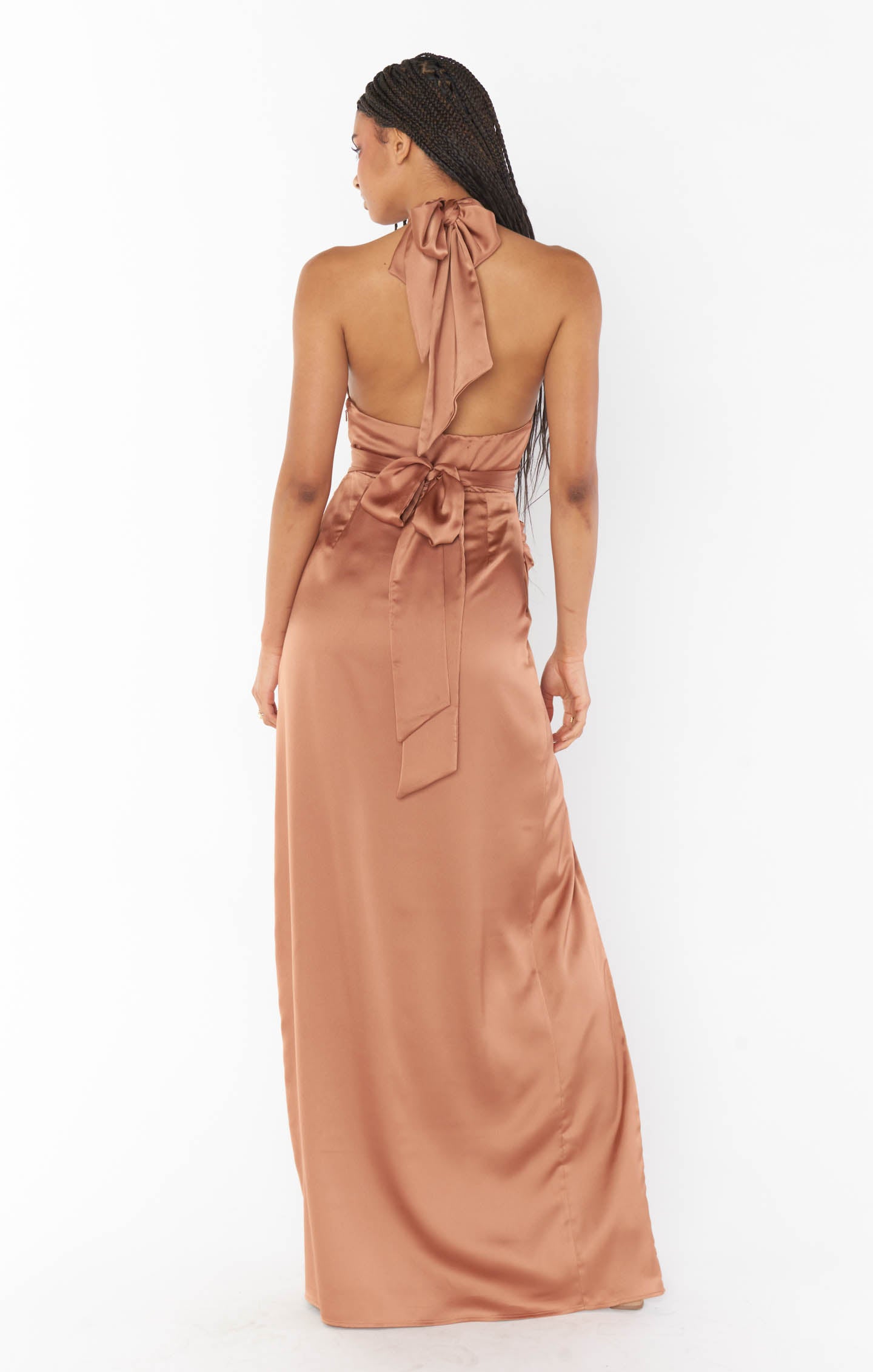 Copper Satin Halter Maxi Dress | Adele Backless Evening Gown