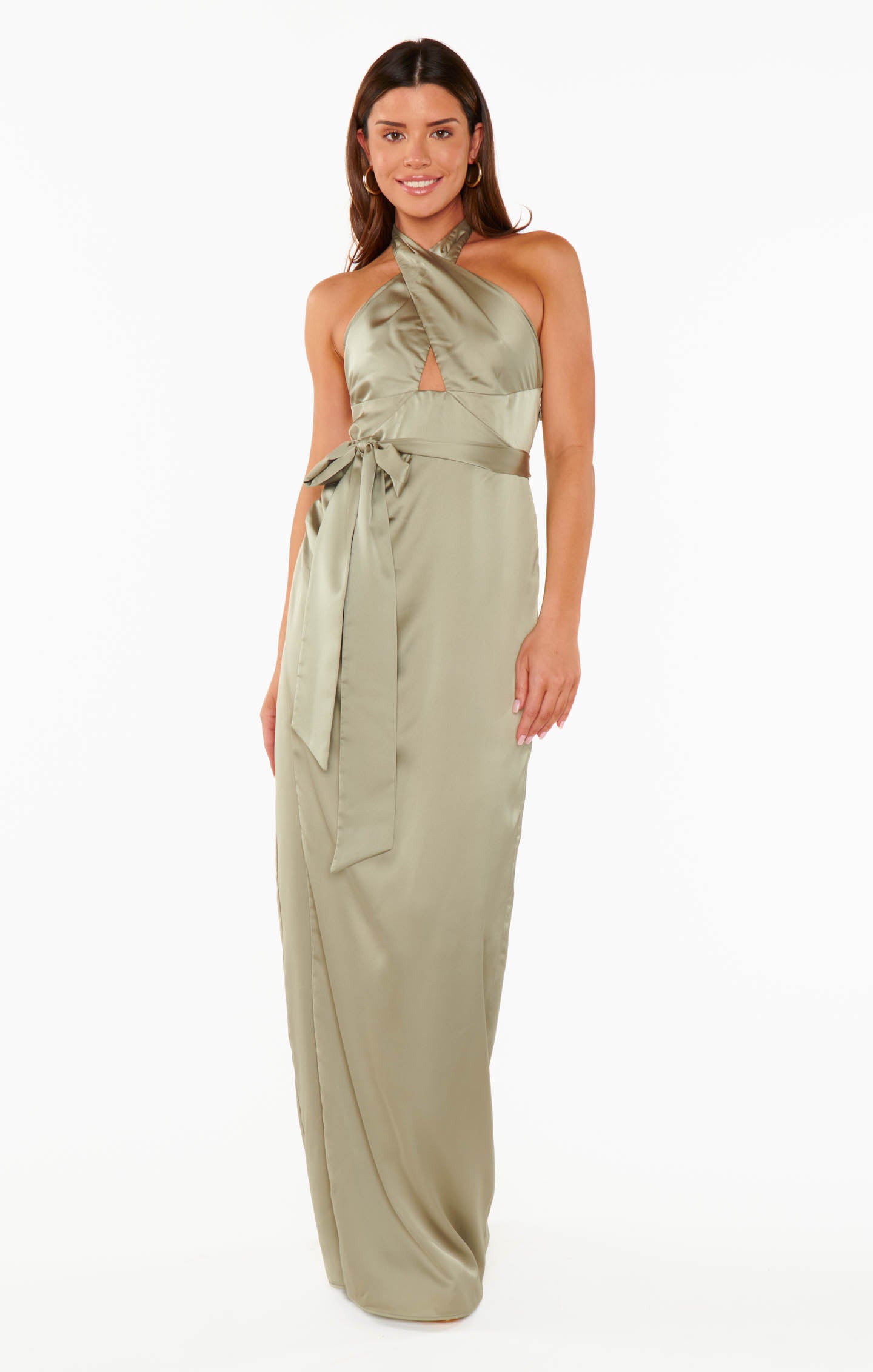 Halter Maxi Dress in Luxe Satin with Backless Design | Adele