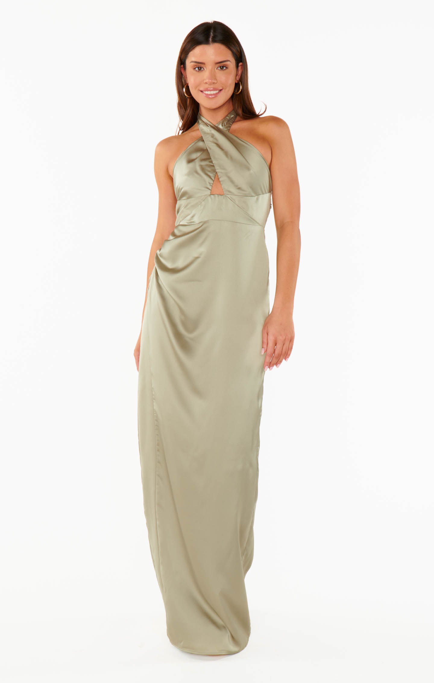 Halter Maxi Dress in Luxe Satin with Backless Design | Adele
