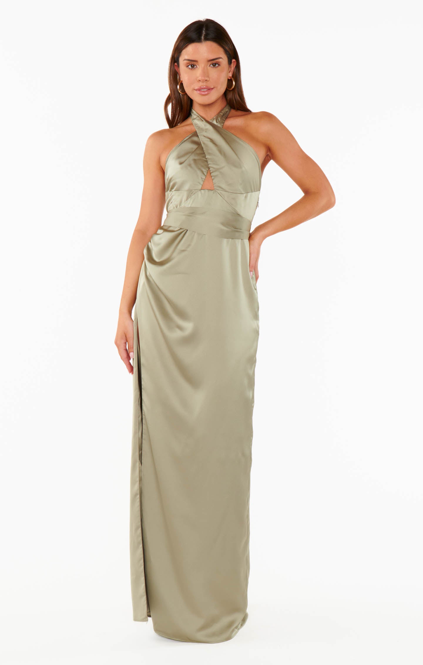 Halter Maxi Dress in Luxe Satin with Backless Design | Adele