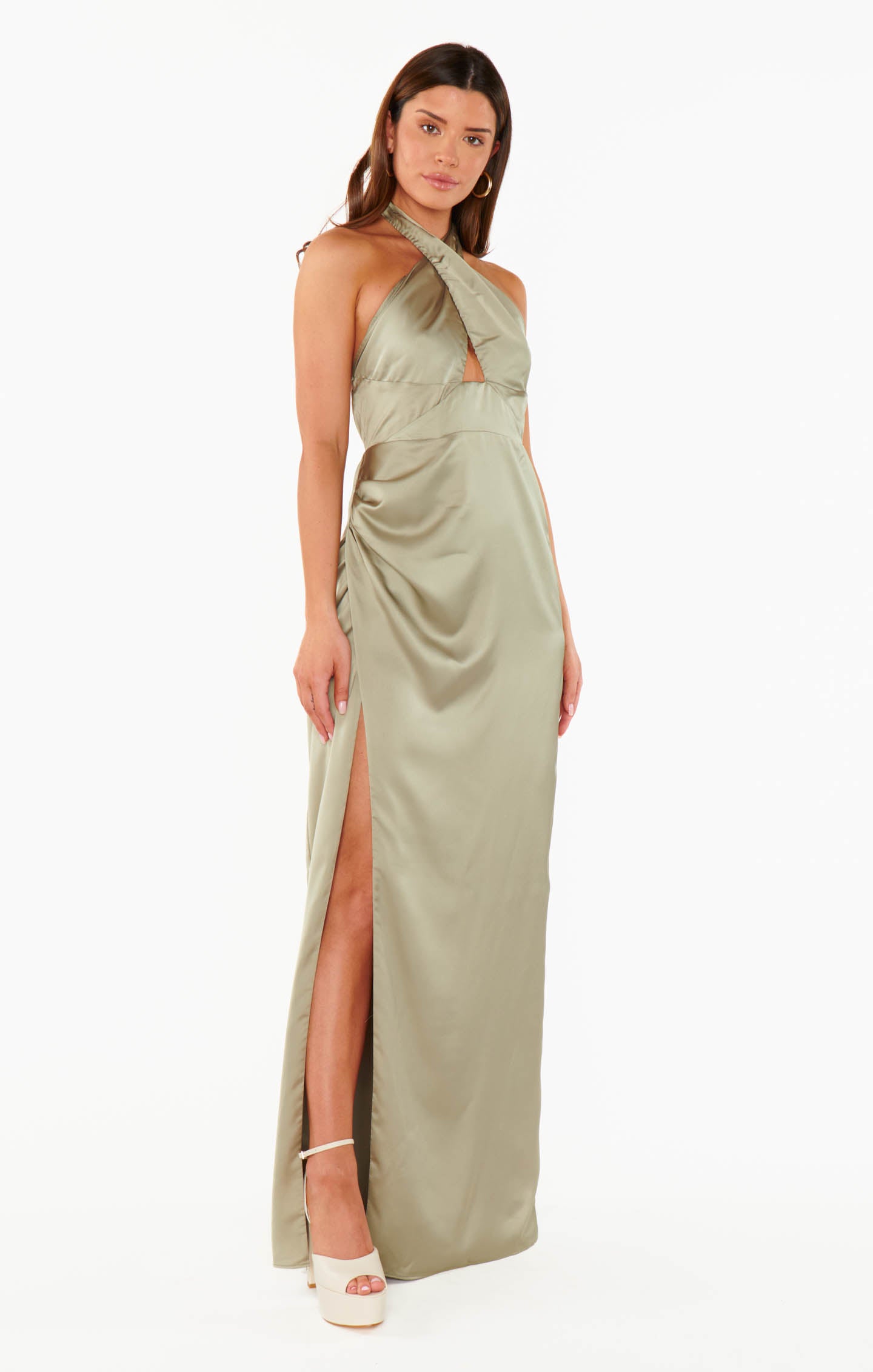 Halter Maxi Dress in Luxe Satin with Backless Design | Adele