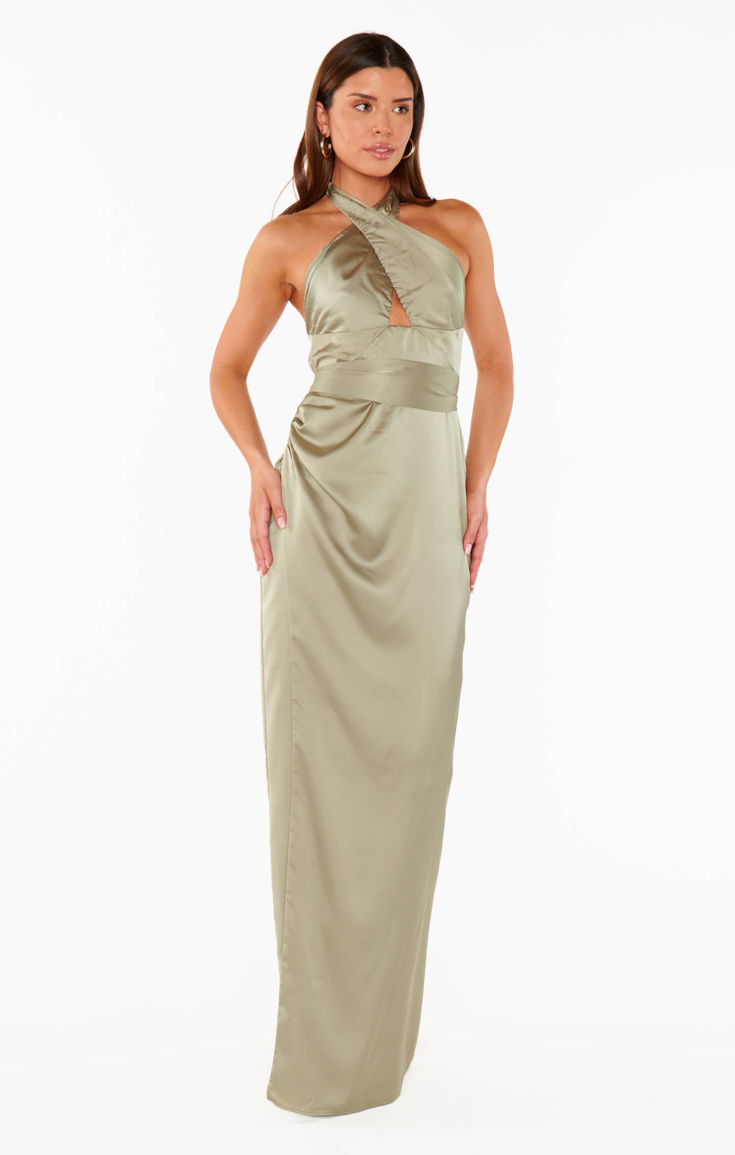 Halter Maxi Dress in Luxe Satin with Backless Design | Adele
