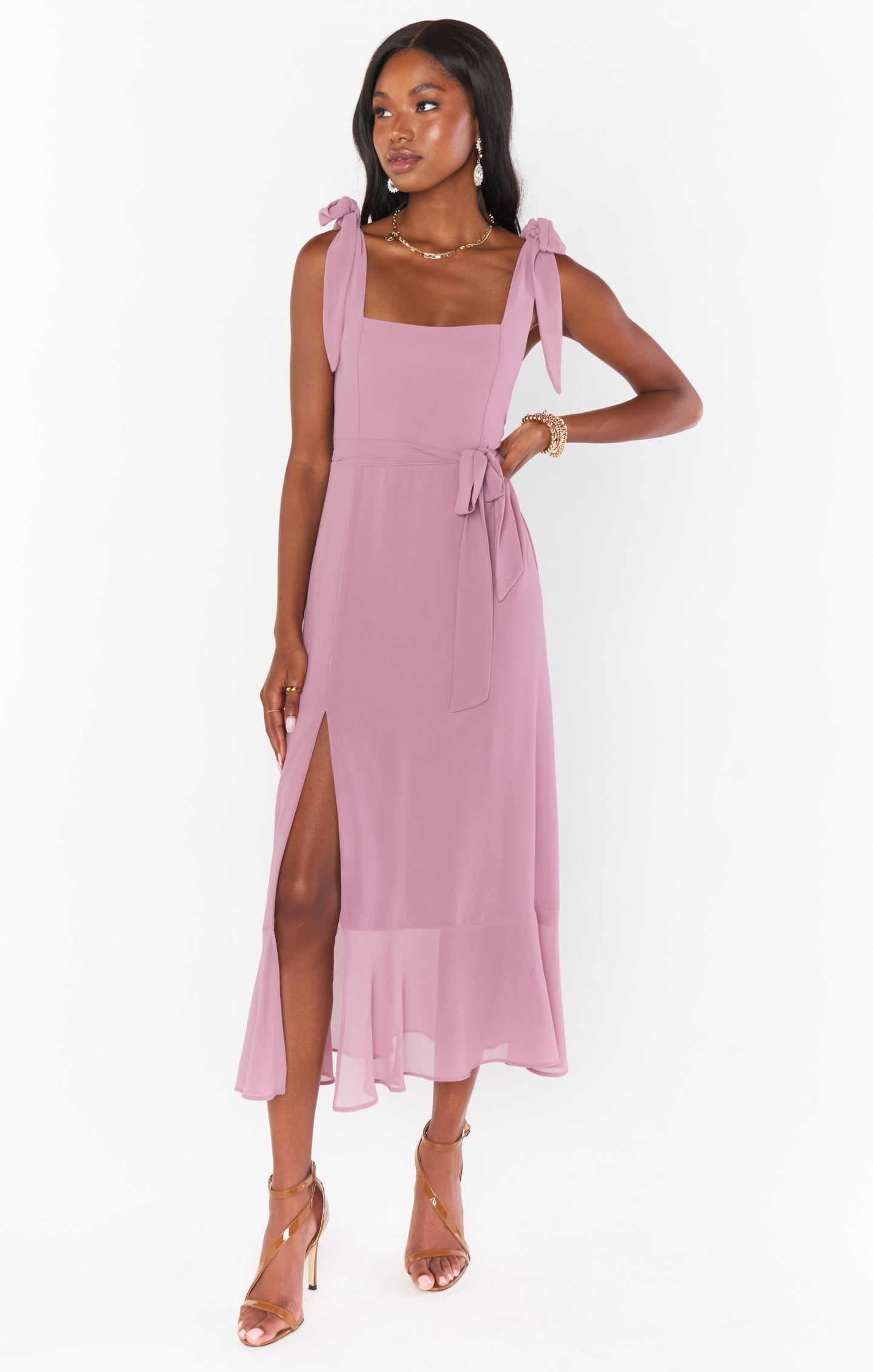 Square Neck Midi Dress with Smocked Back & Detachable Sash | Claire