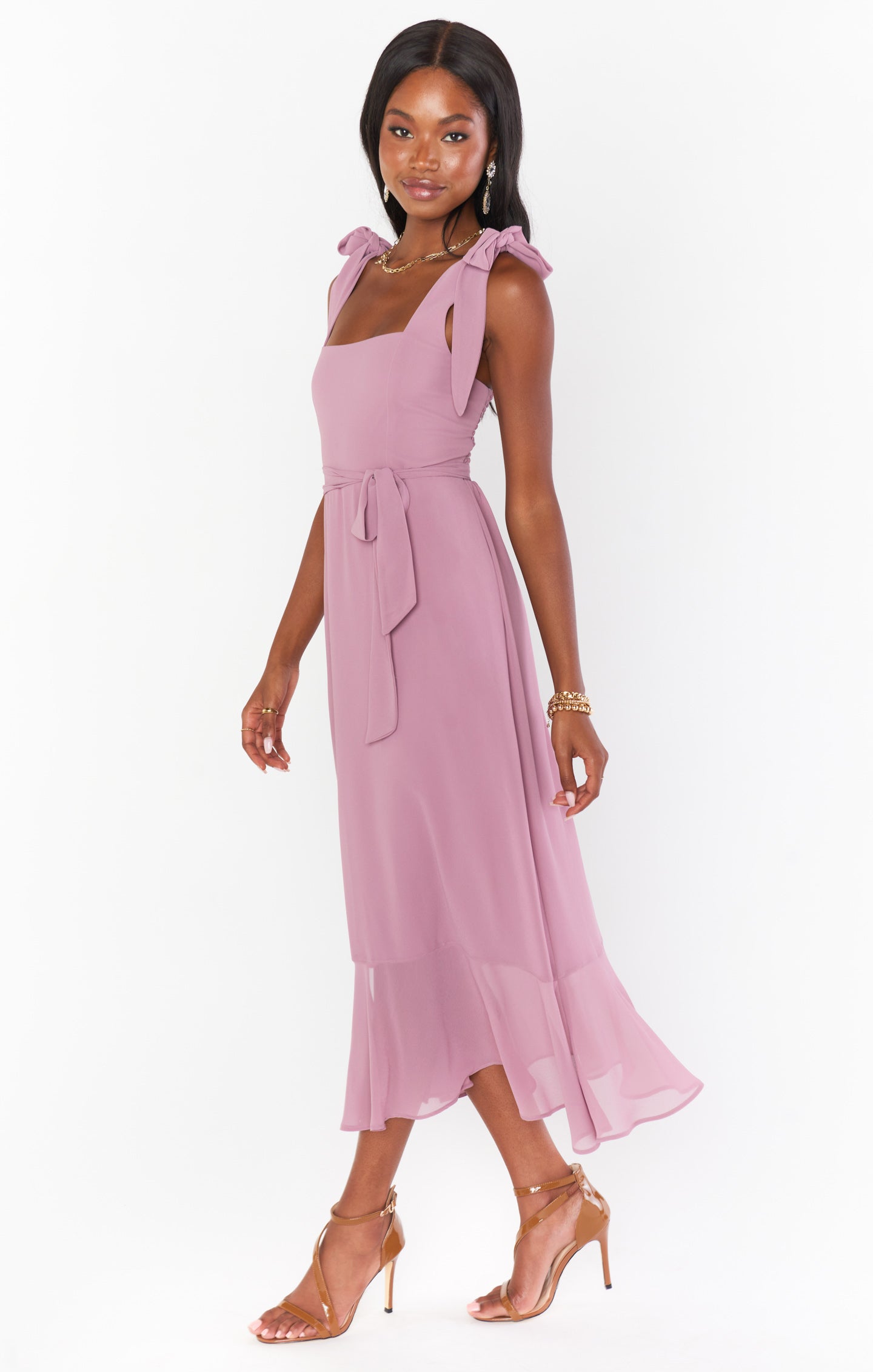 Square Neck Midi Dress with Smocked Back & Detachable Sash | Claire