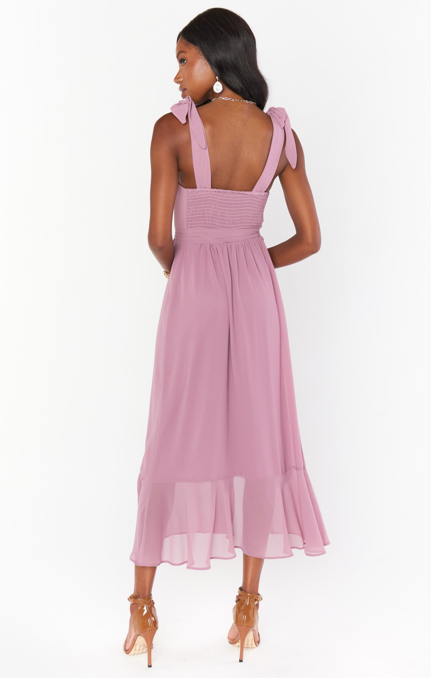 Square Neck Midi Dress with Smocked Back & Detachable Sash | Claire
