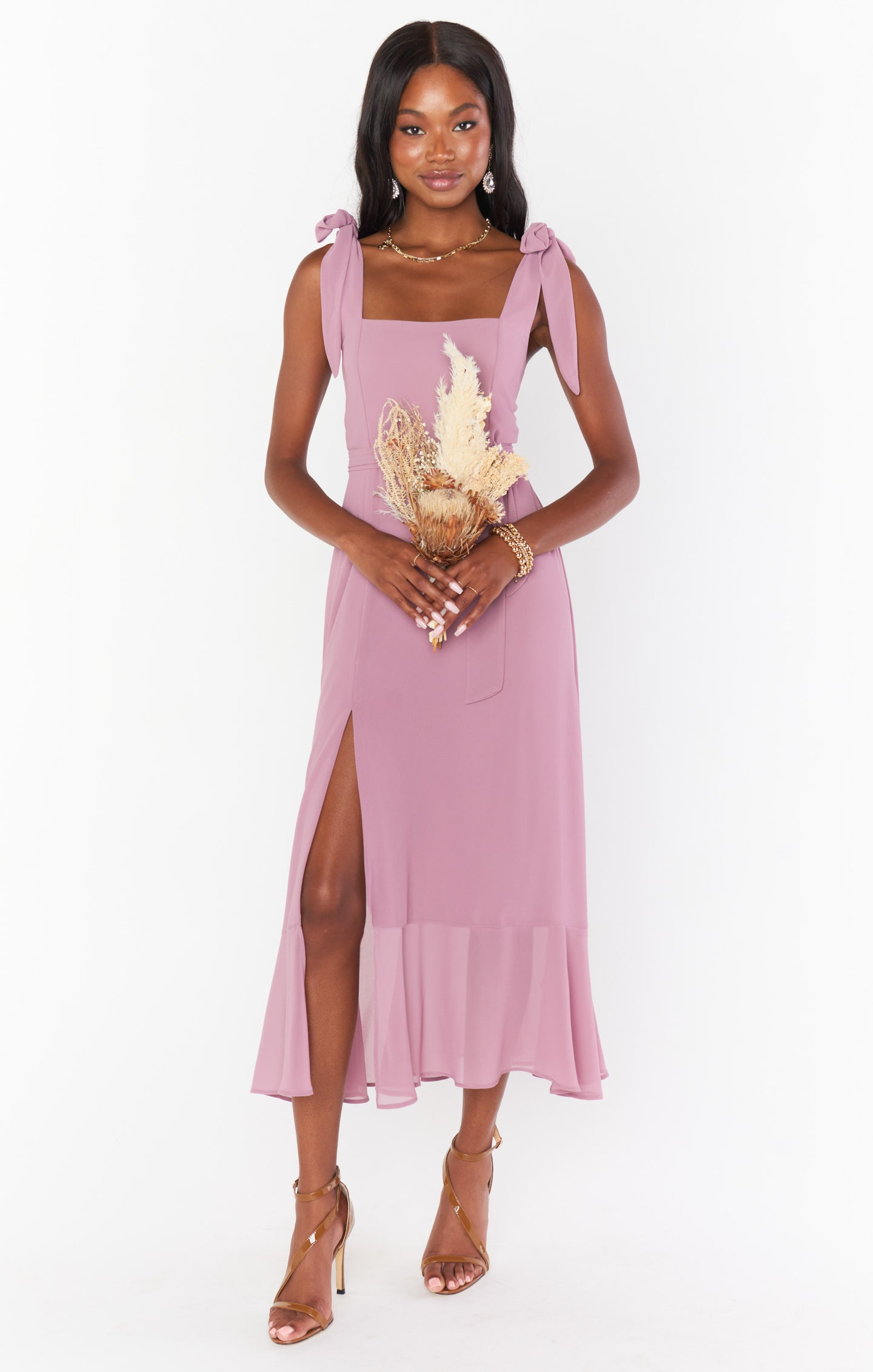 Square Neck Midi Dress with Smocked Back & Detachable Sash | Claire
