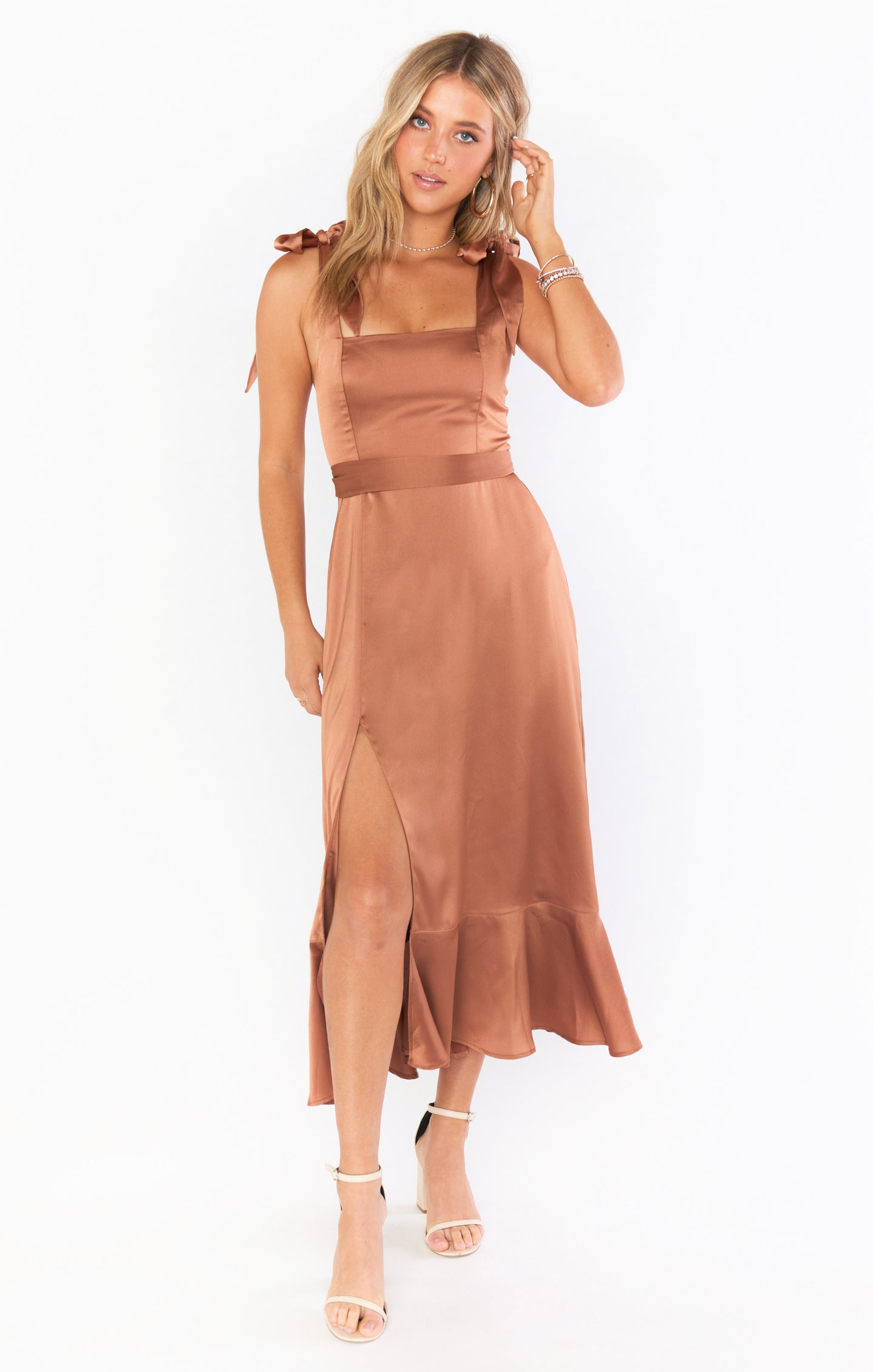 Square Neck Midi Dress with Smocked Back & Detachable Sash | Claire