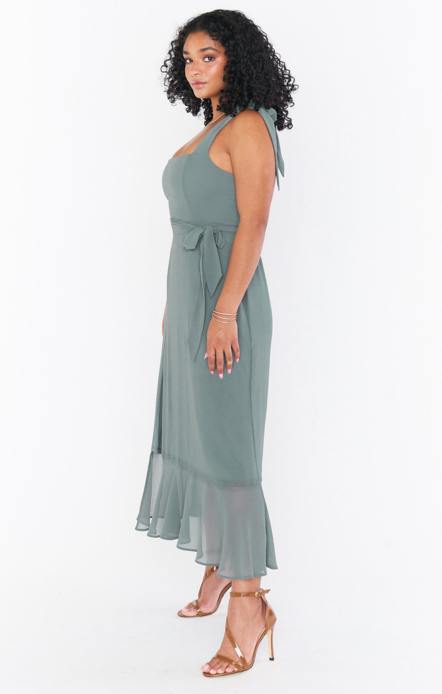 Square Neck Midi Dress with Smocked Back & Detachable Sash | Claire