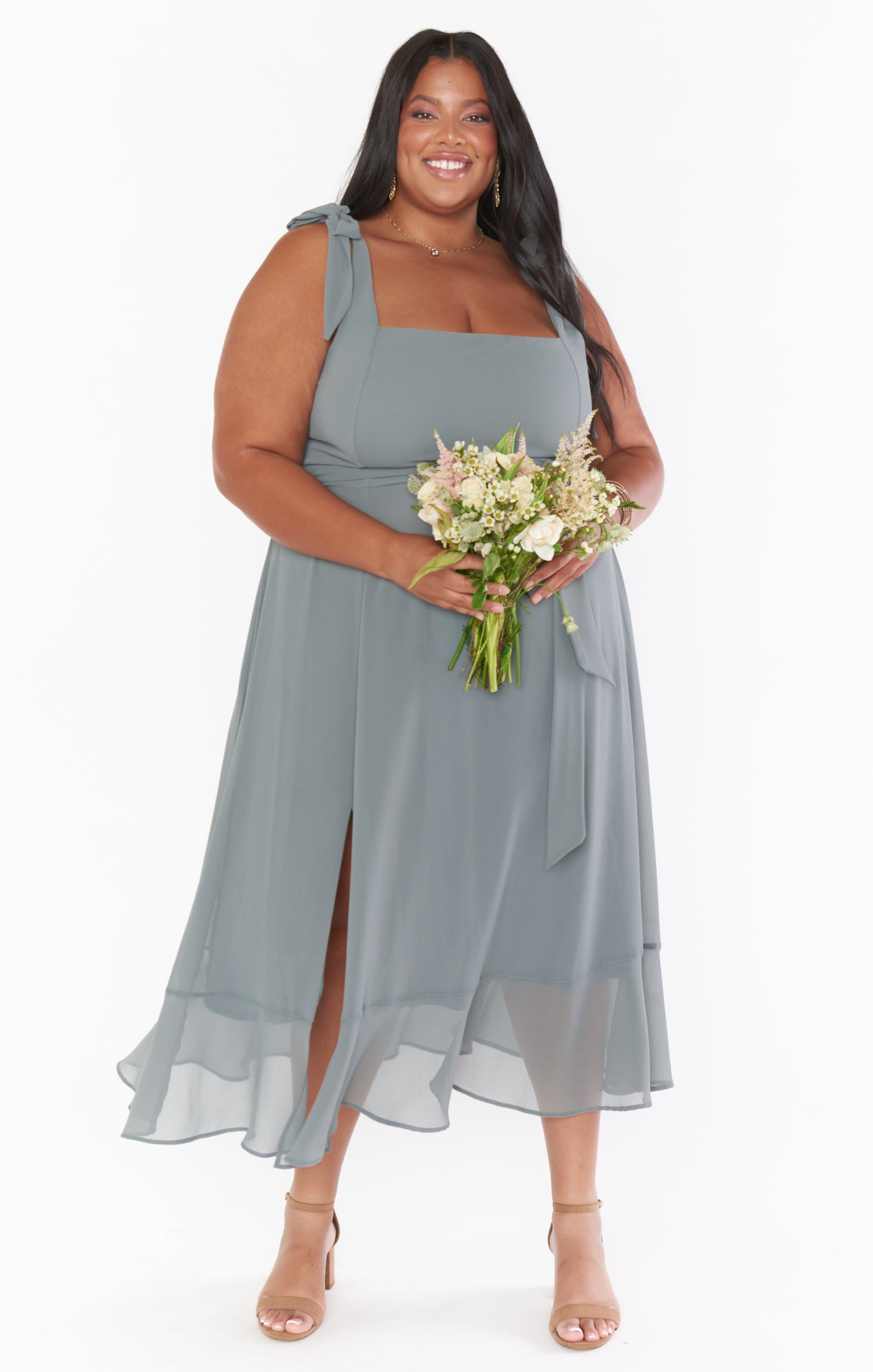 Square Neck Midi Dress with Smocked Back & Detachable Sash | Claire