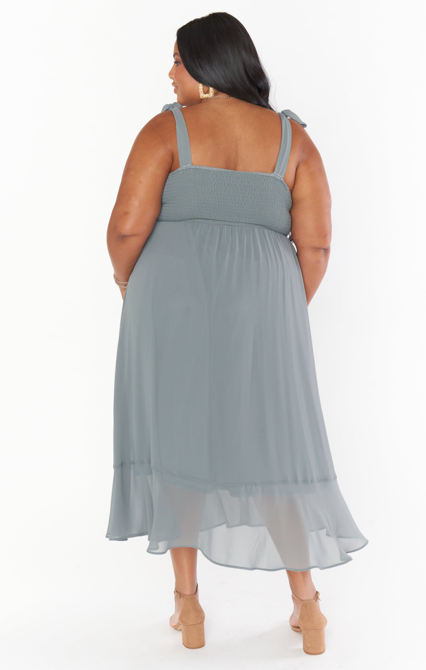 Square Neck Midi Dress with Smocked Back & Detachable Sash | Claire