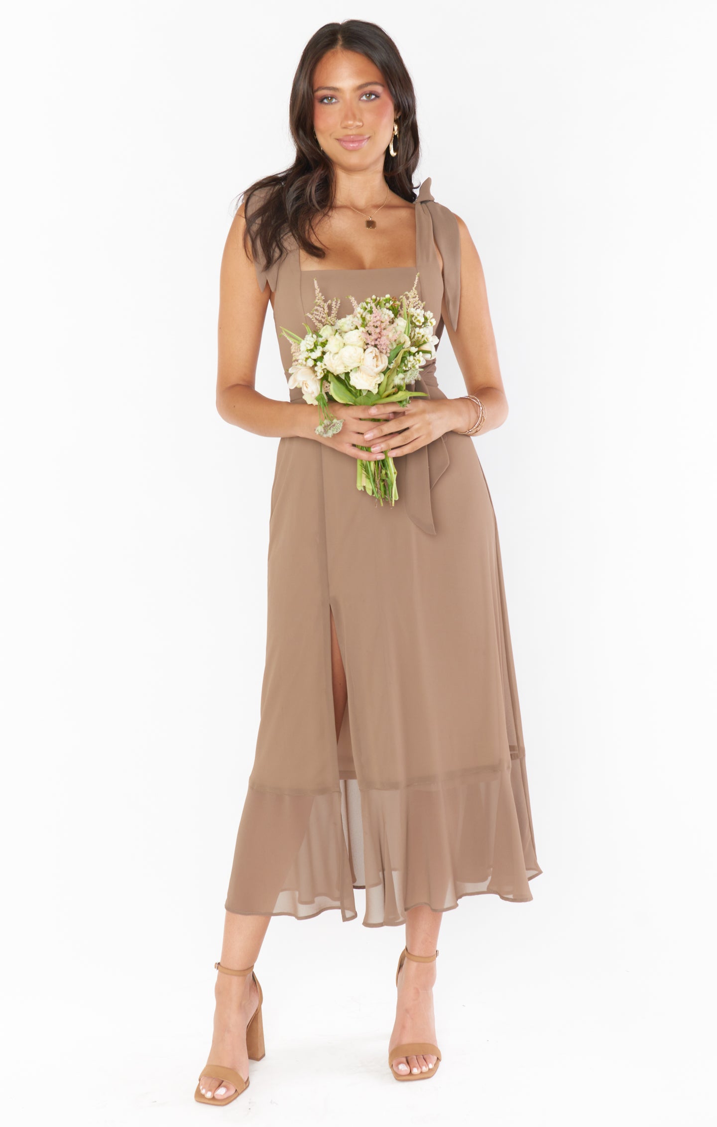 Square Neck Midi Dress with Smocked Back & Detachable Sash | Claire Dune Chiffon