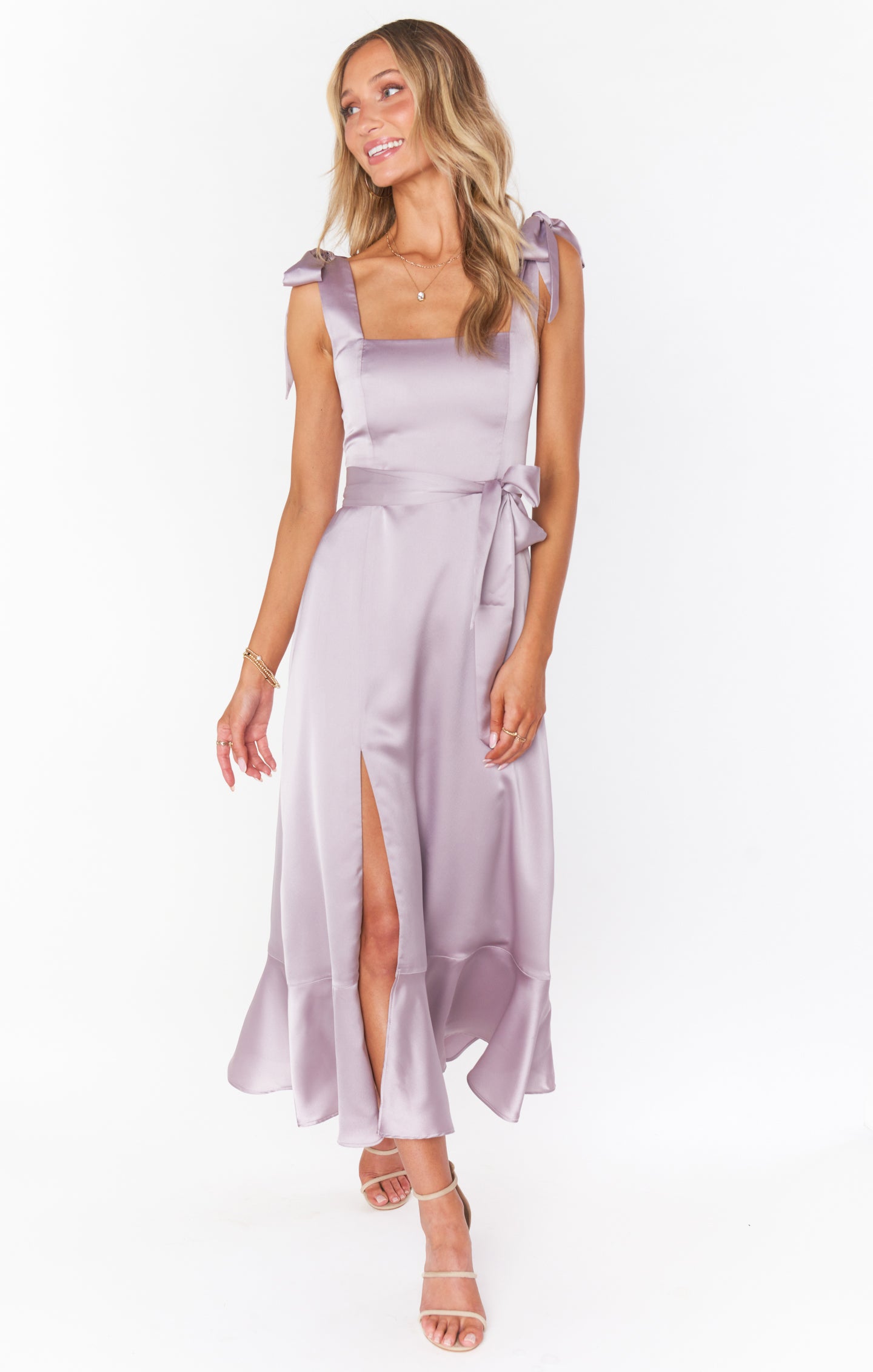 Square Neck Midi Dress with Smocked Back & Detachable Sash | Claire