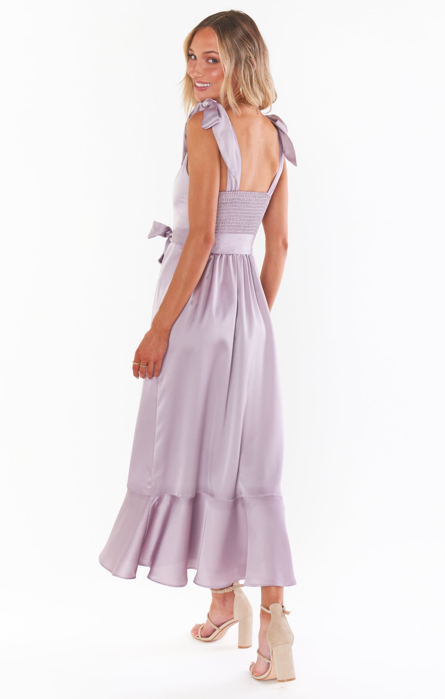 Square Neck Midi Dress with Smocked Back & Detachable Sash | Claire