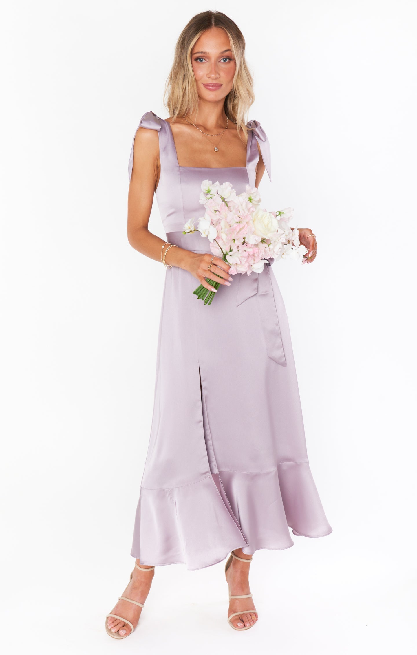 Square Neck Midi Dress with Smocked Back & Detachable Sash | Claire