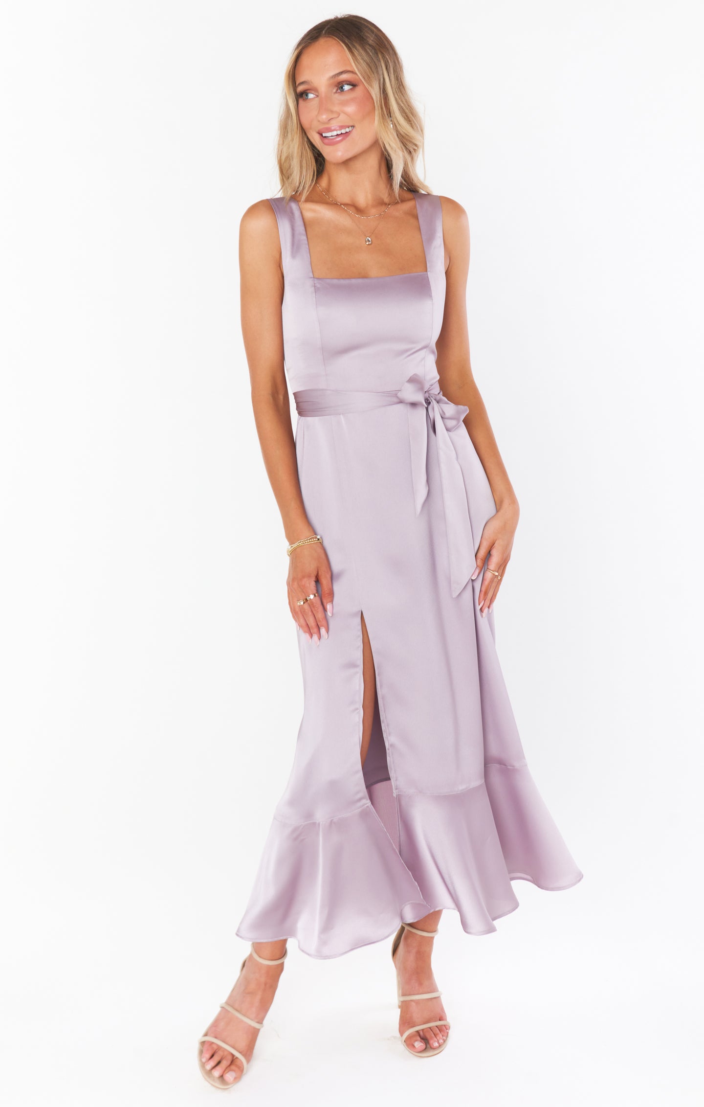 Square Neck Midi Dress with Smocked Back & Detachable Sash | Claire