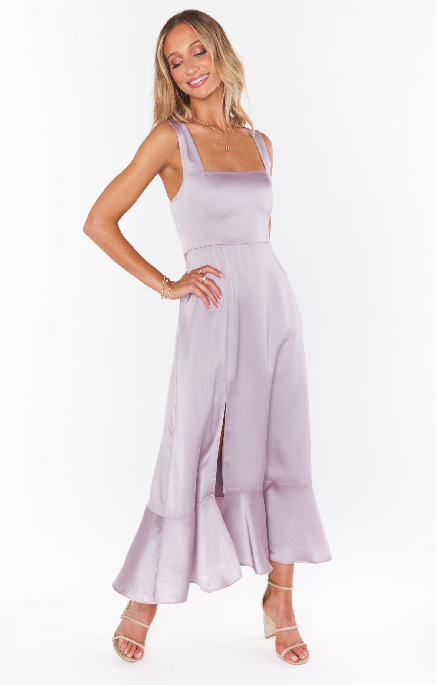 Square Neck Midi Dress with Smocked Back & Detachable Sash | Claire