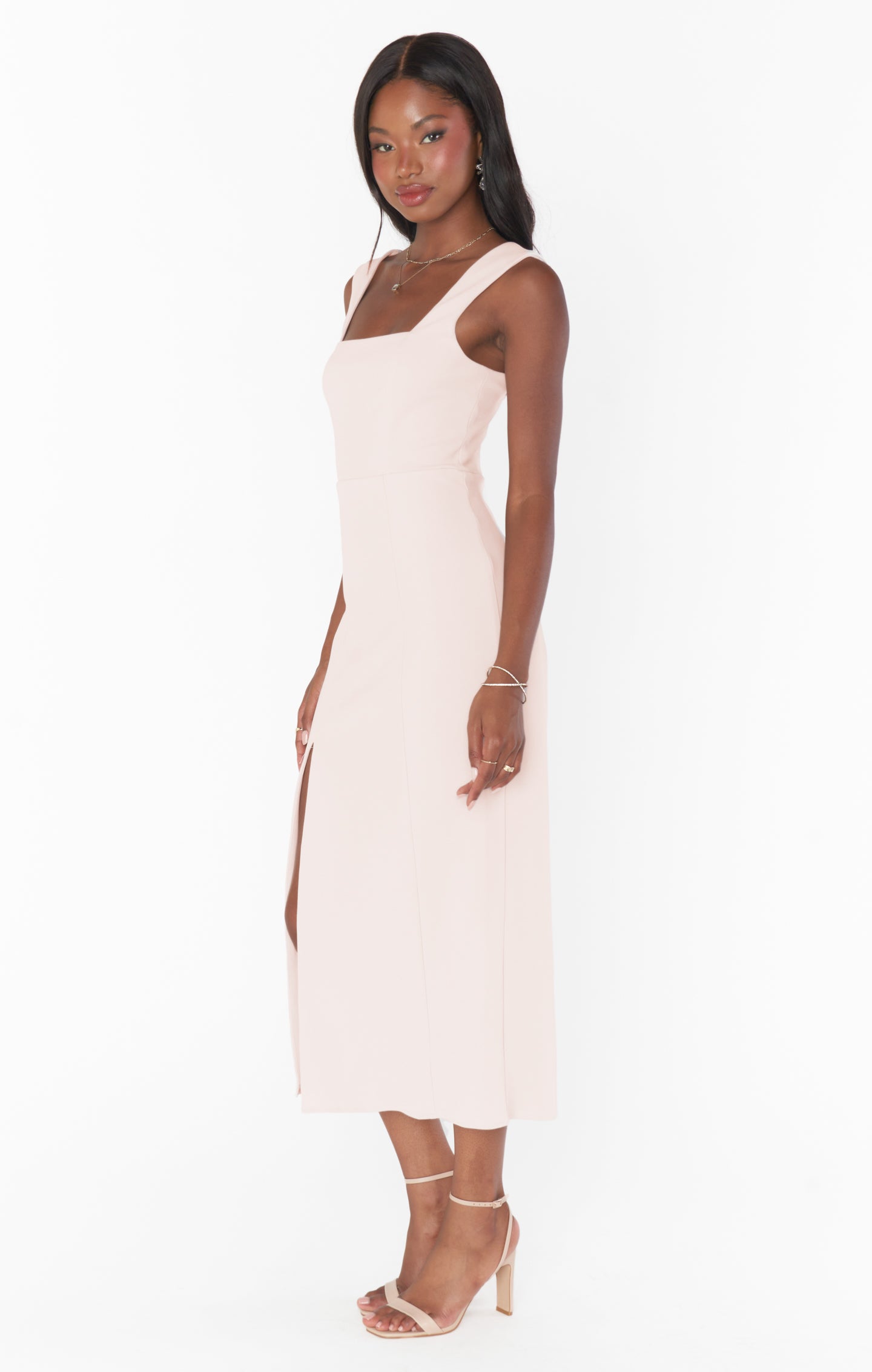 Fitted Midi Dress with Side Slit & Square Neck | Eden