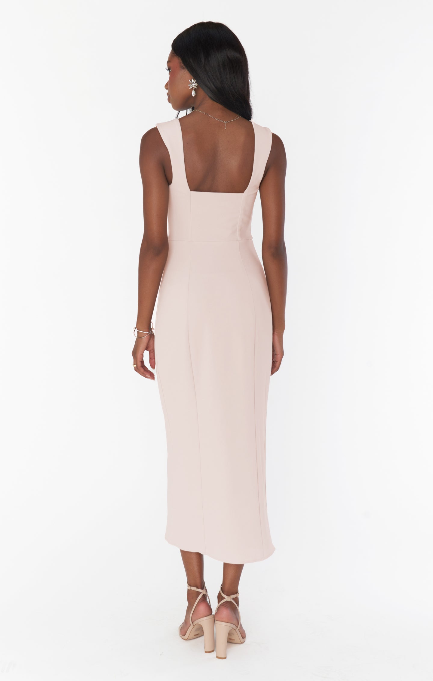 Fitted Midi Dress with Side Slit & Square Neck | Eden