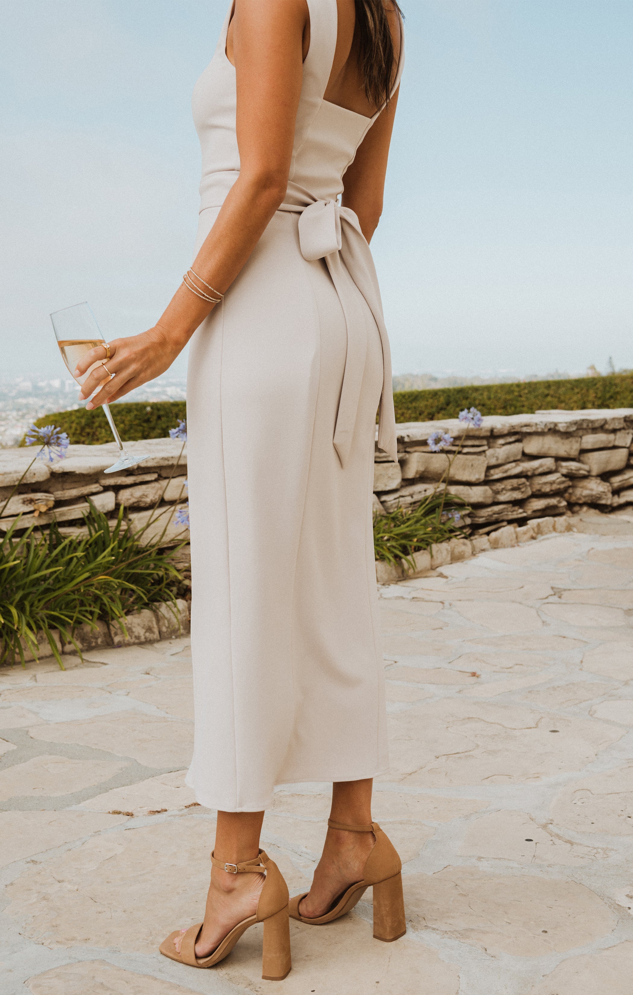 Fitted Midi Dress with Square Neck & Side Slit | Eden