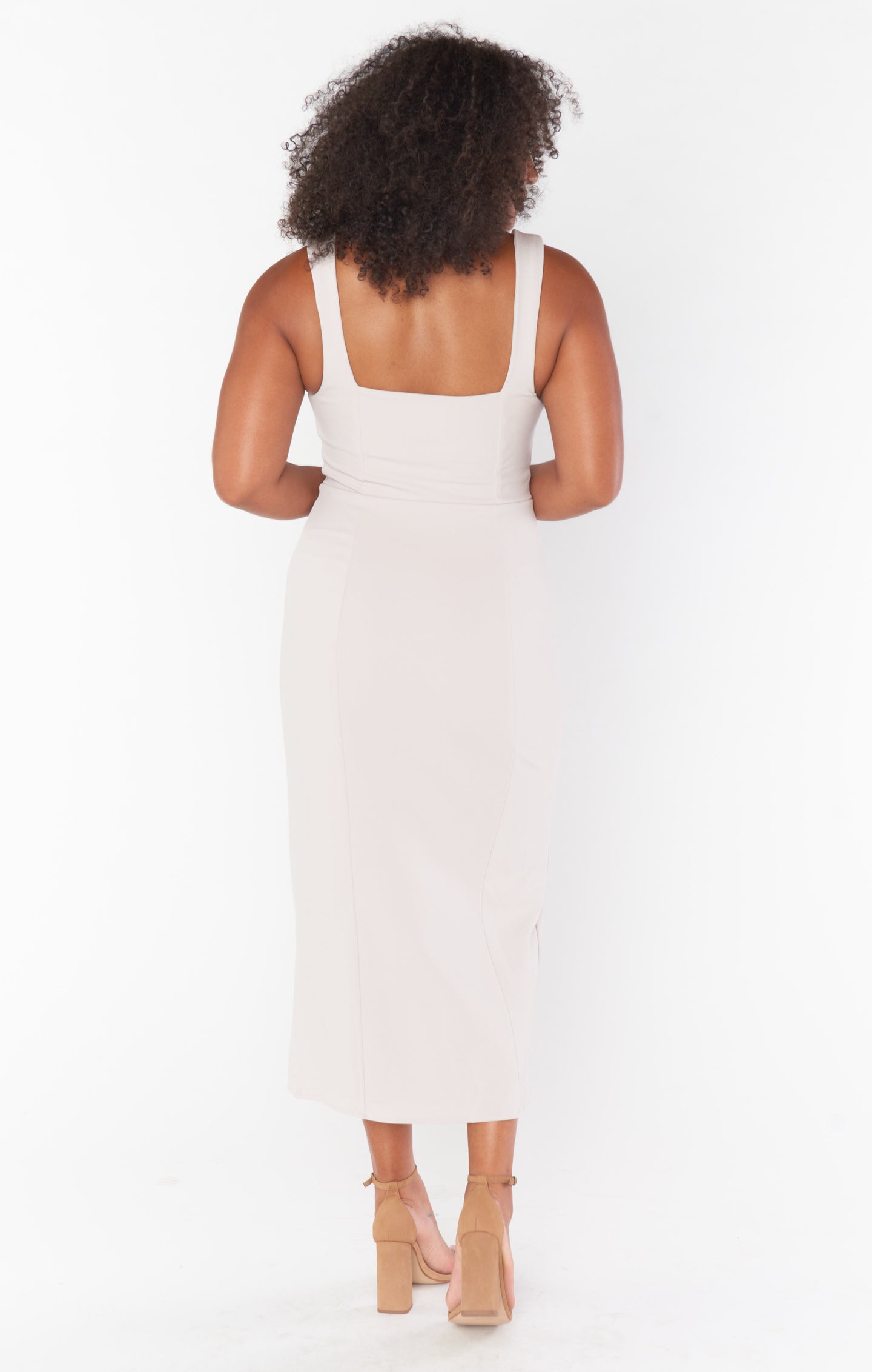 Fitted Midi Dress with Square Neck & Side Slit | Eden