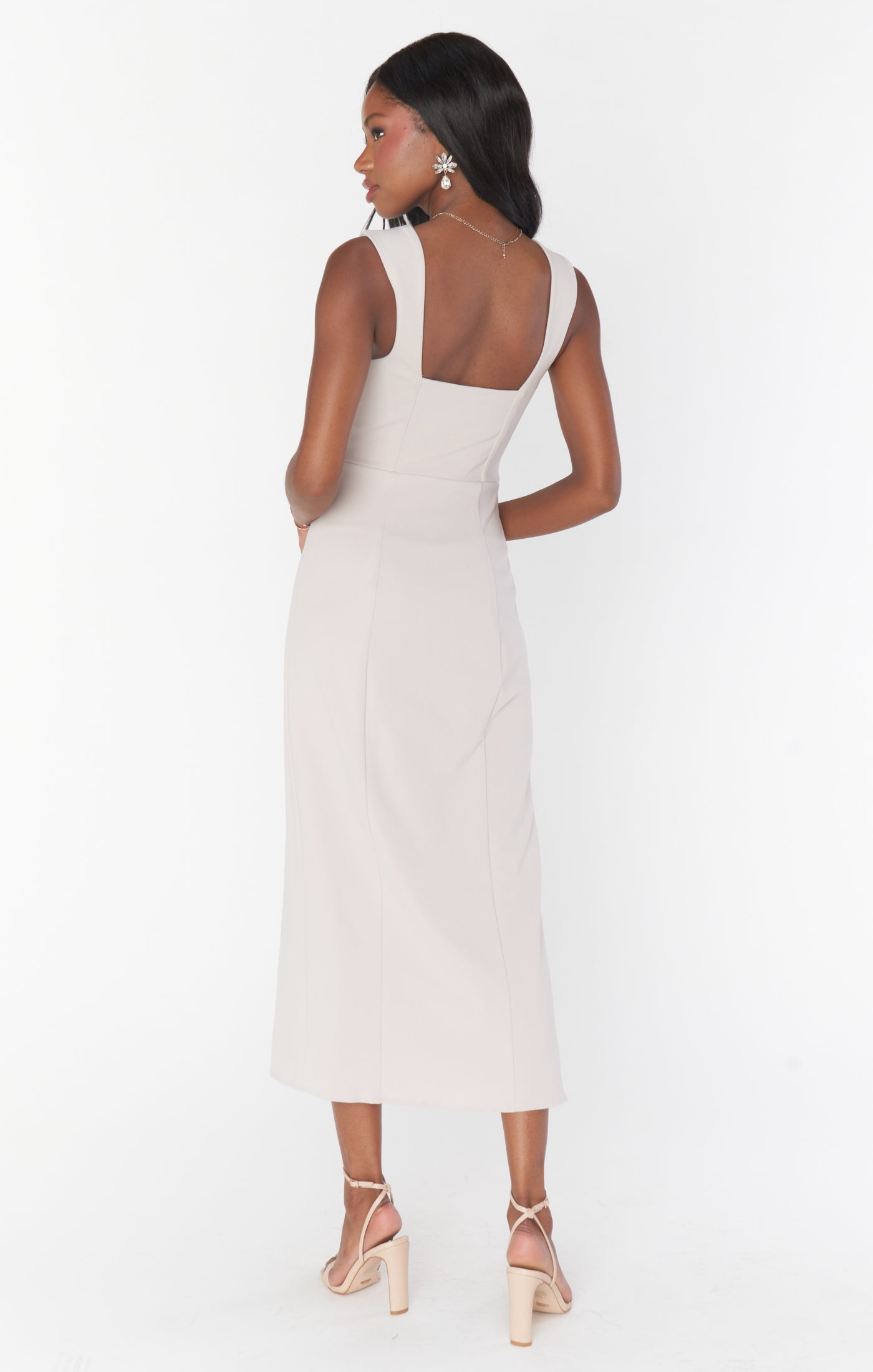 Fitted Midi Dress with Square Neck & Side Slit | Eden
