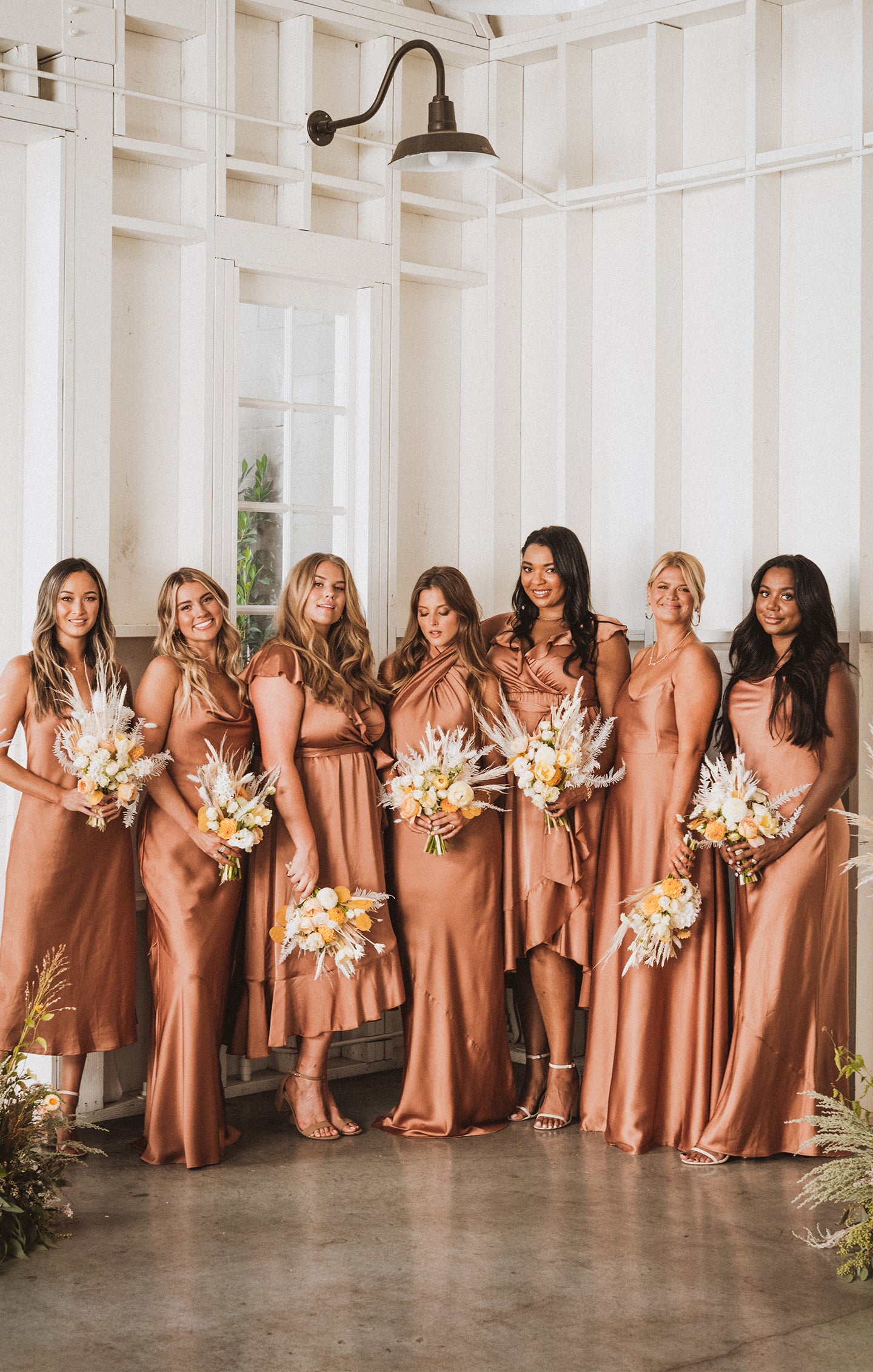 Elegant Maxi Dress with Fitted Bodice & Full Skirt | Faith Copper Luxe Satin