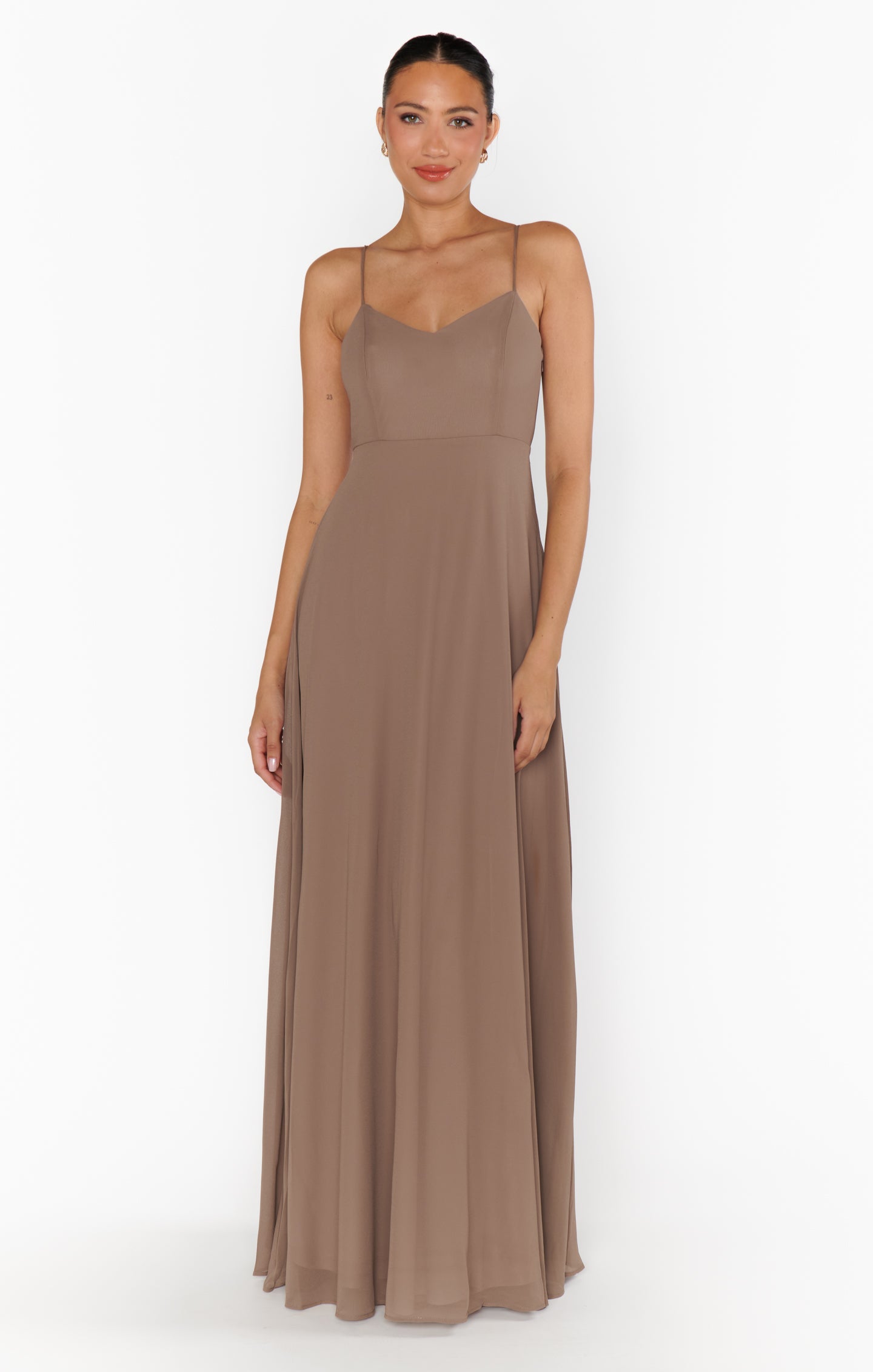 Elegant Bridesmaid Maxi Dress with Fitted Bodice | Faith Dune Chiffon