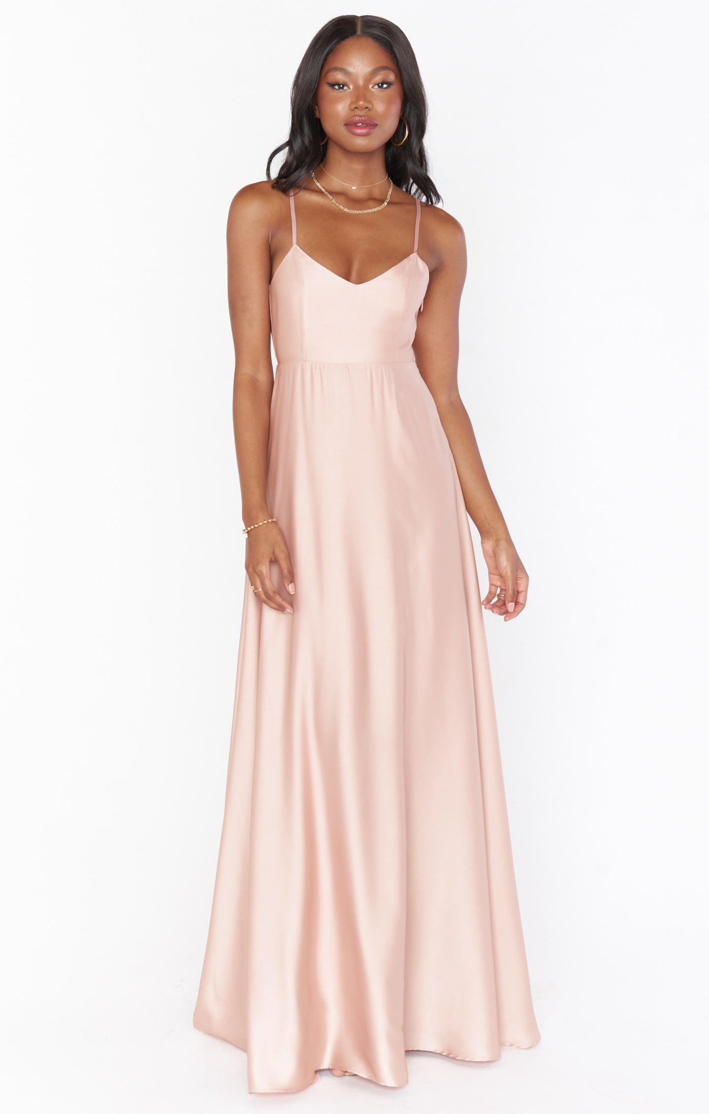 Elegant Satin Maxi Dress for Bridesmaids | Faith Rose Gold