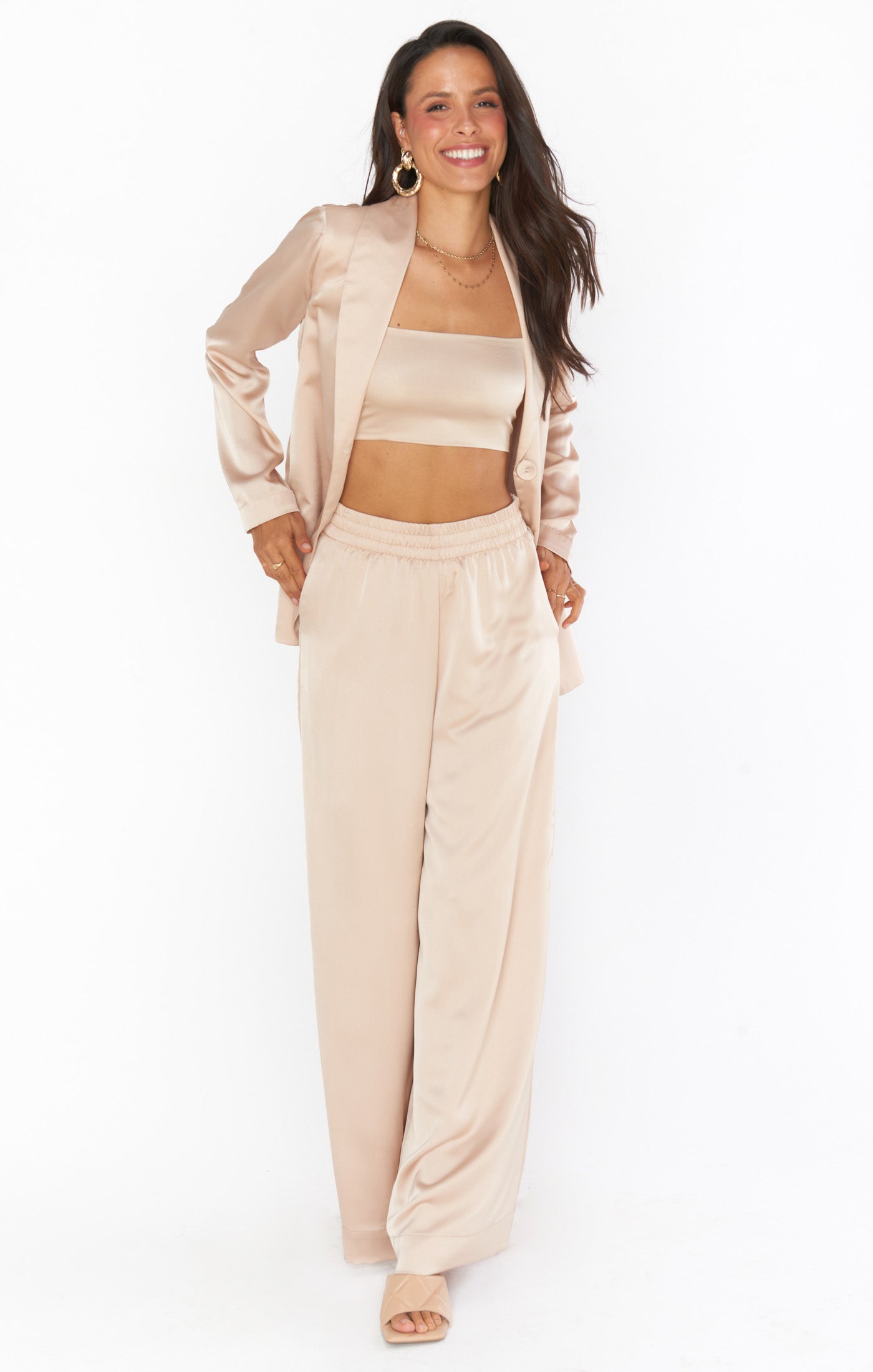 Champagne Satin Blazer for Women | Felix Luxe