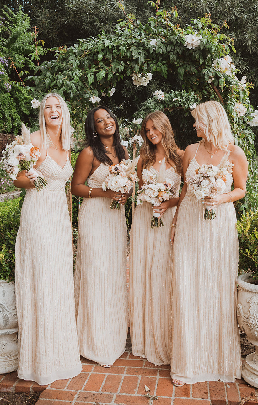 Champagne Beaded Gala Gown with V-Neck & Low Back | Gala