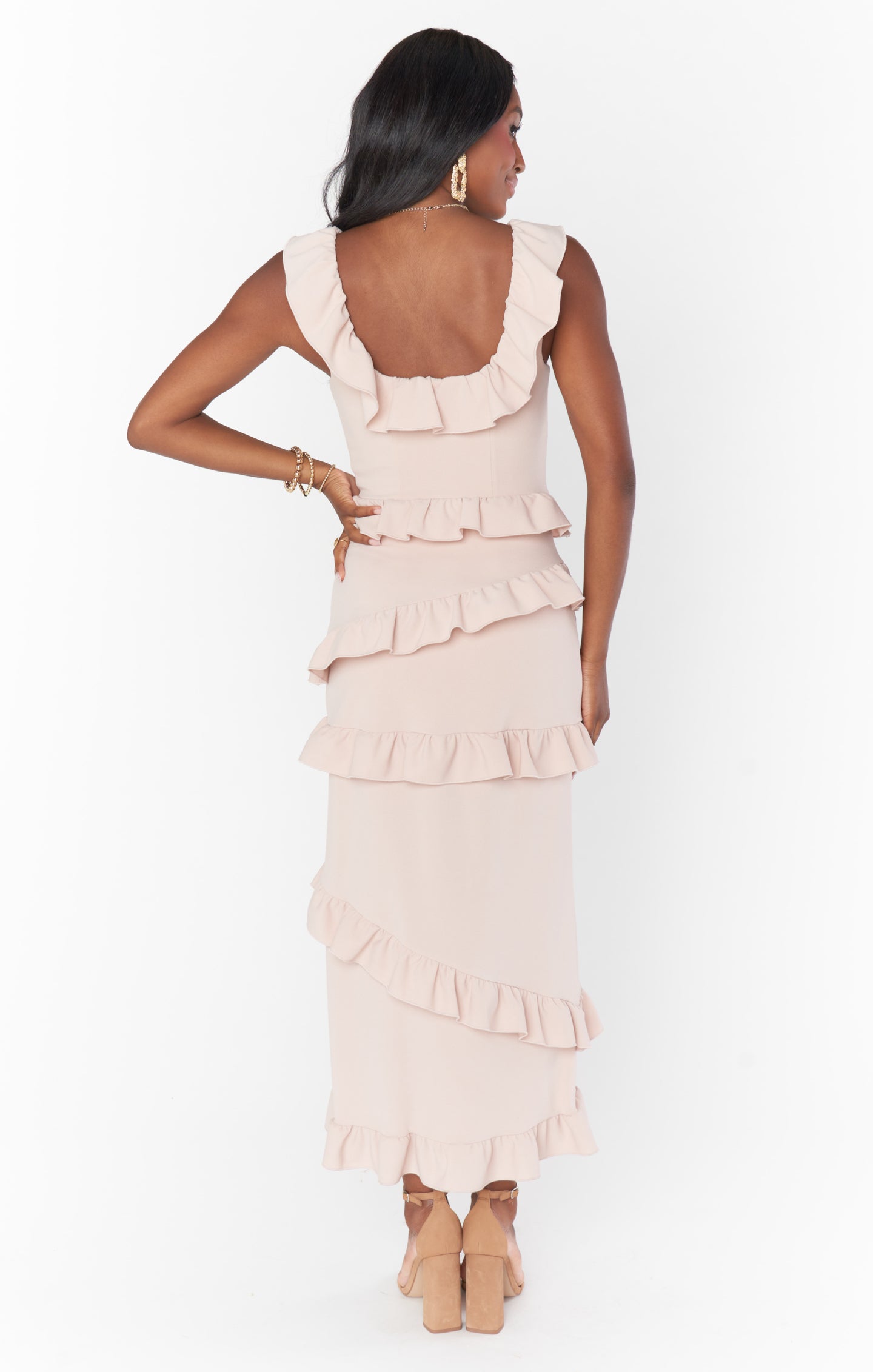 Fitted Midi Dress with Square Neckline & Slit | Greta Dress
