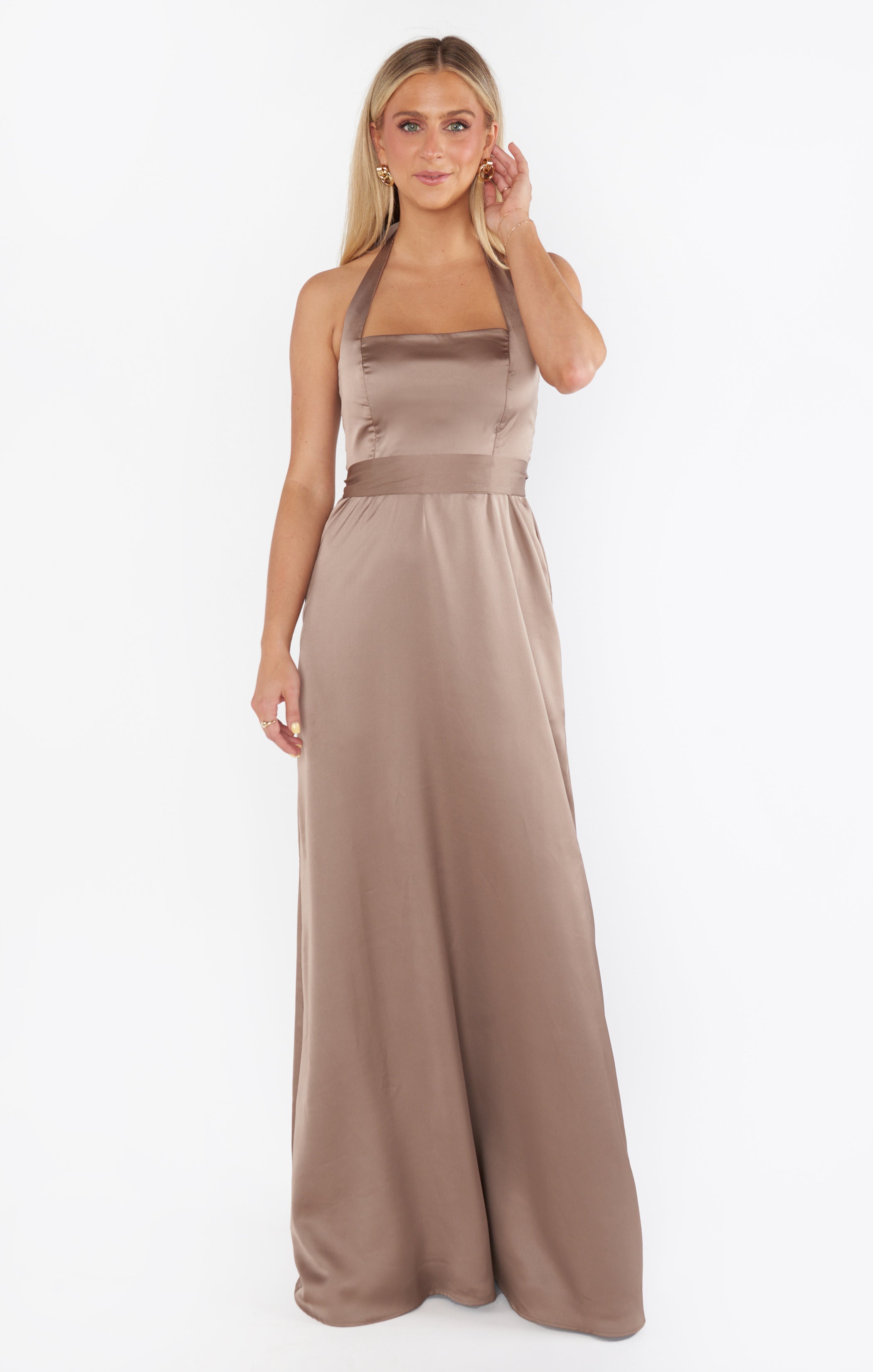 Halter Maxi Dress in Luxe Satin with Smocked Back | Hazel