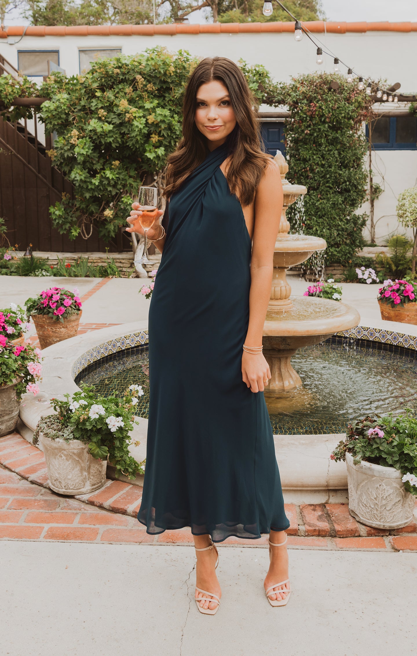 Emerald Chiffon Halter Midi Dress with Open Back | Jasmine