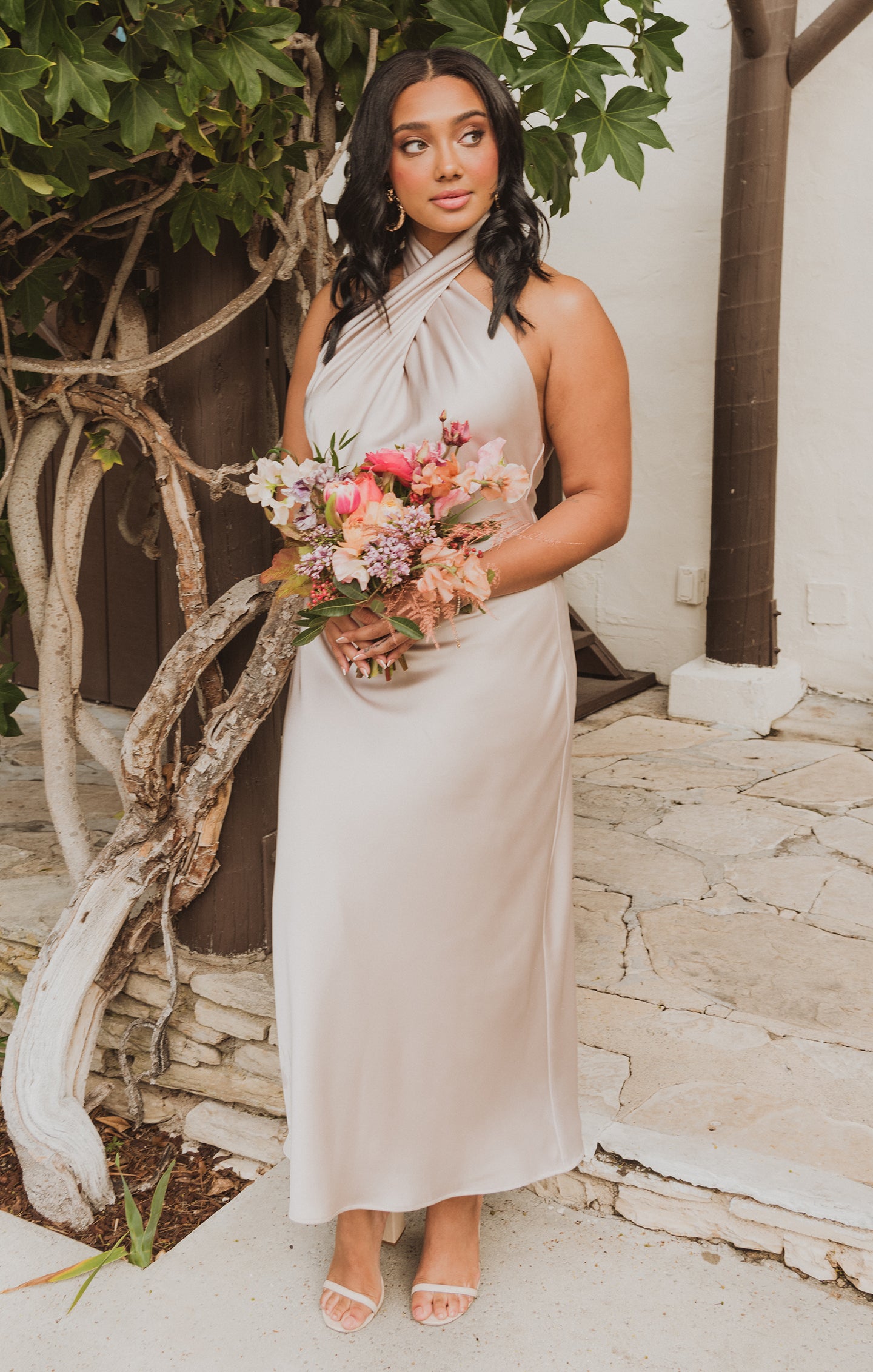 Jasmine Halter Midi Dress in Luxe Satin | Show Me The Ring