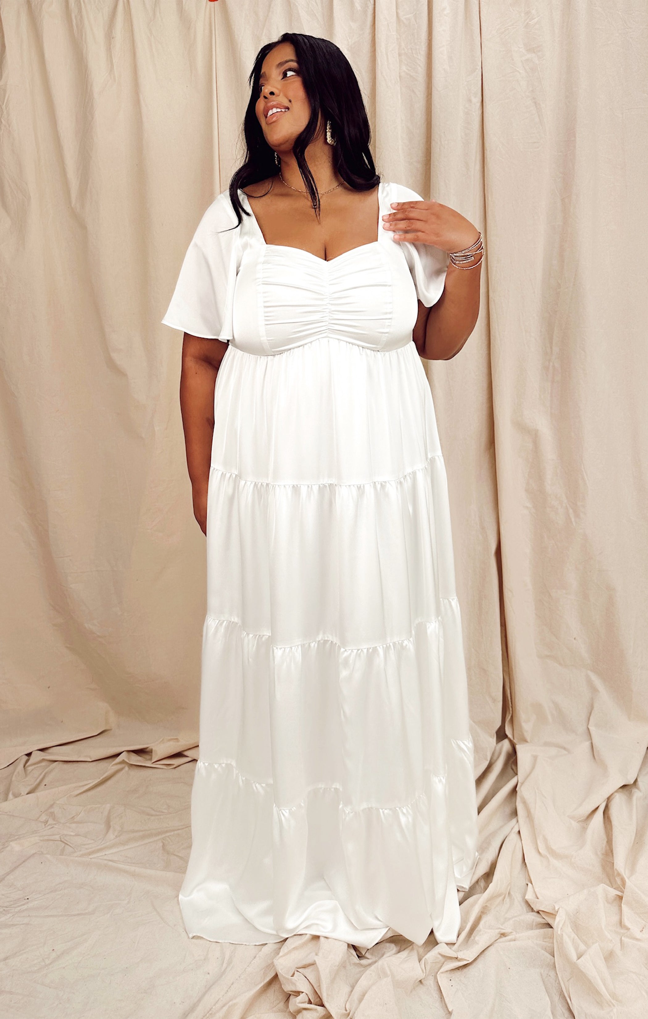 Flattering Satin Maxi Dress with Sweetheart Neckline | Nicole Ivory Luxe