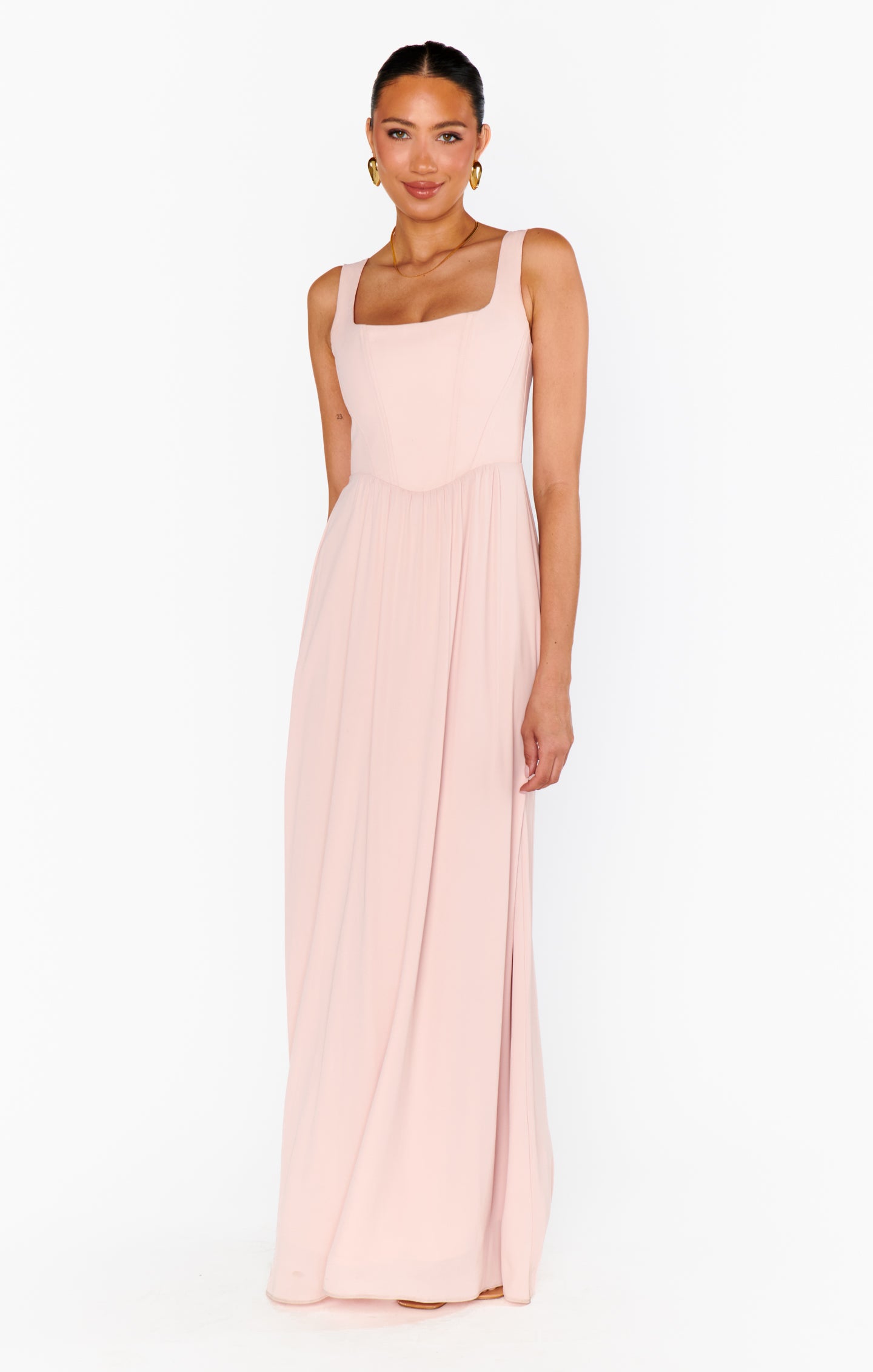 Elegant Corset Maxi Dress with Smocked Back | Nina in Dusty Blush